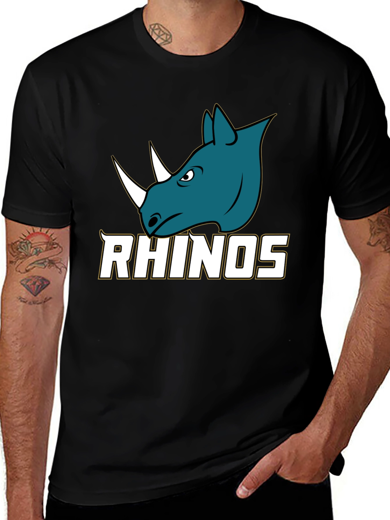Variant 6 of Rhinos Graphic Print Black T-Shirt