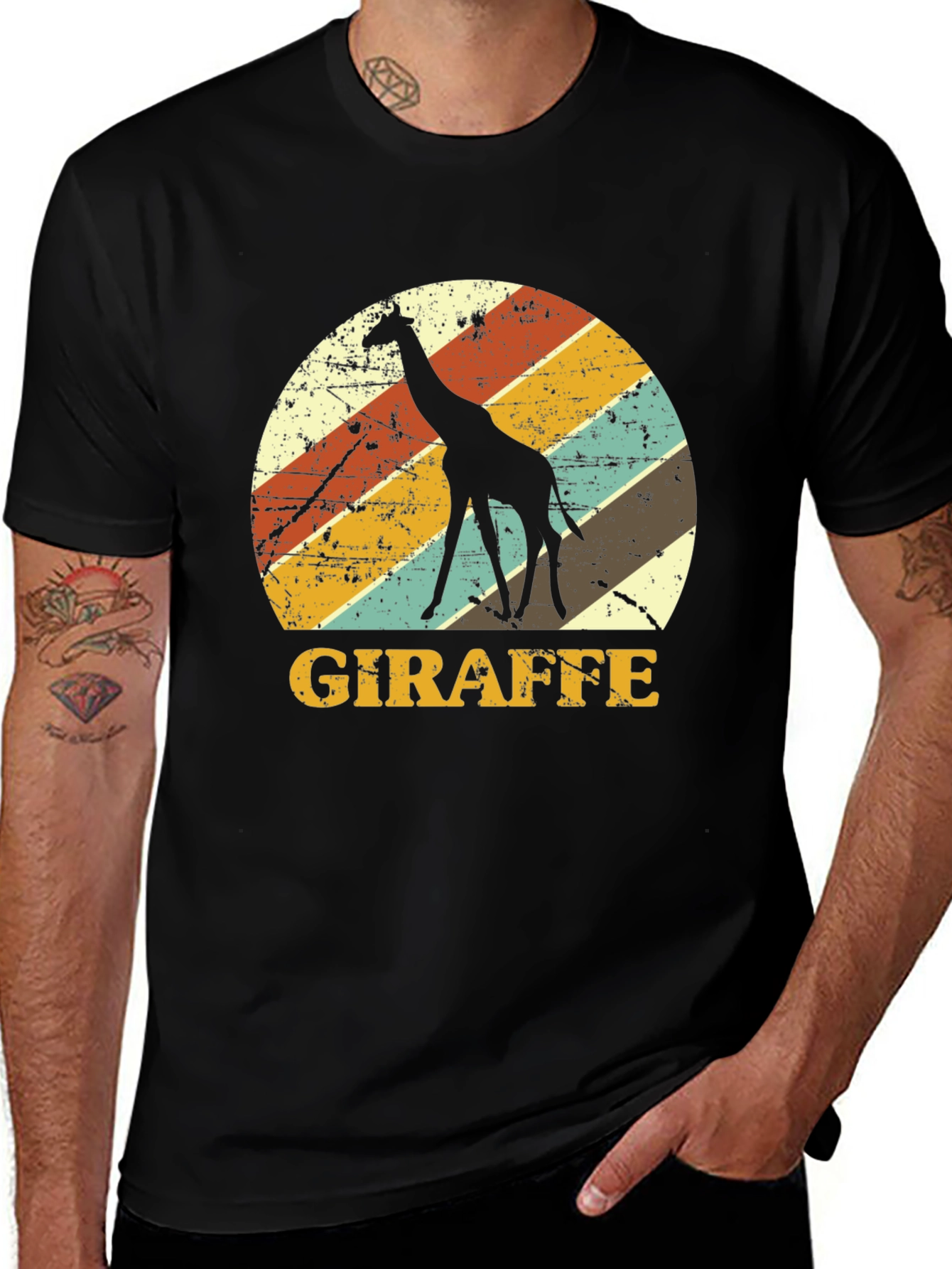 Variant 19 of Retro Giraffe Graphic Tee - Black