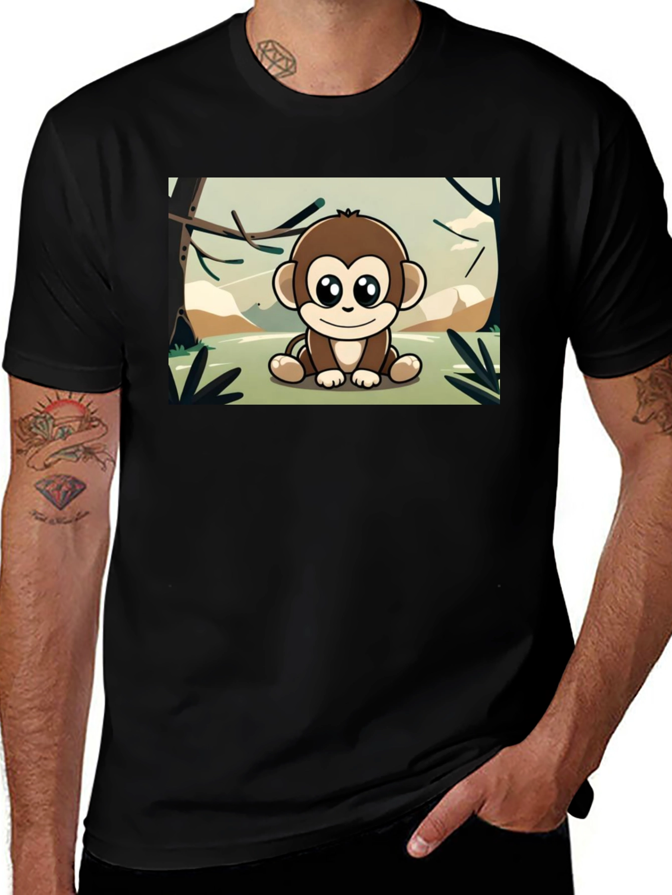 Variant 21 of Cute Monkey Cartoon Graphic Tee - Soft Black T-Shirt