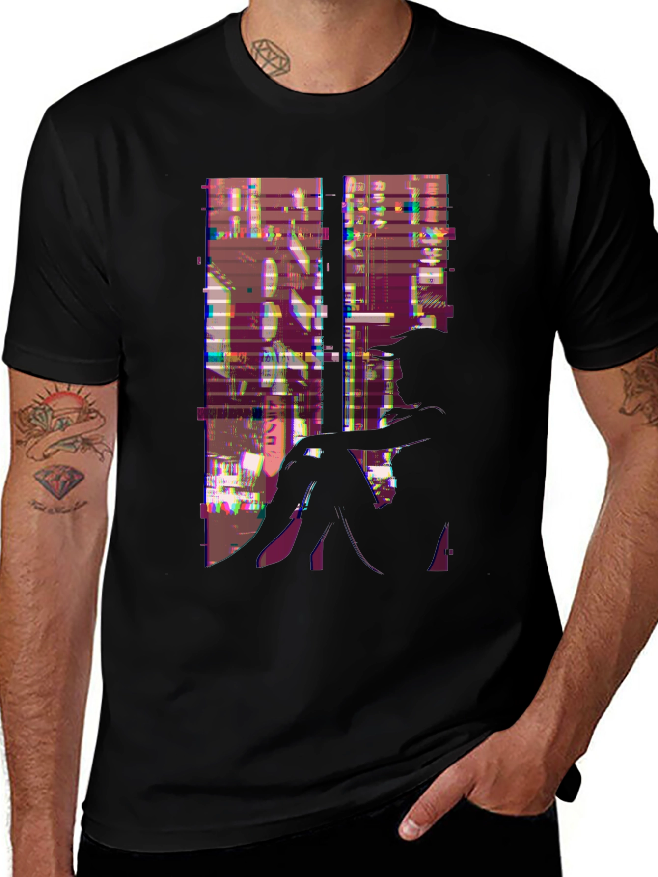 Variant 9 of Cyberpunk Style Graphic Tee - Black