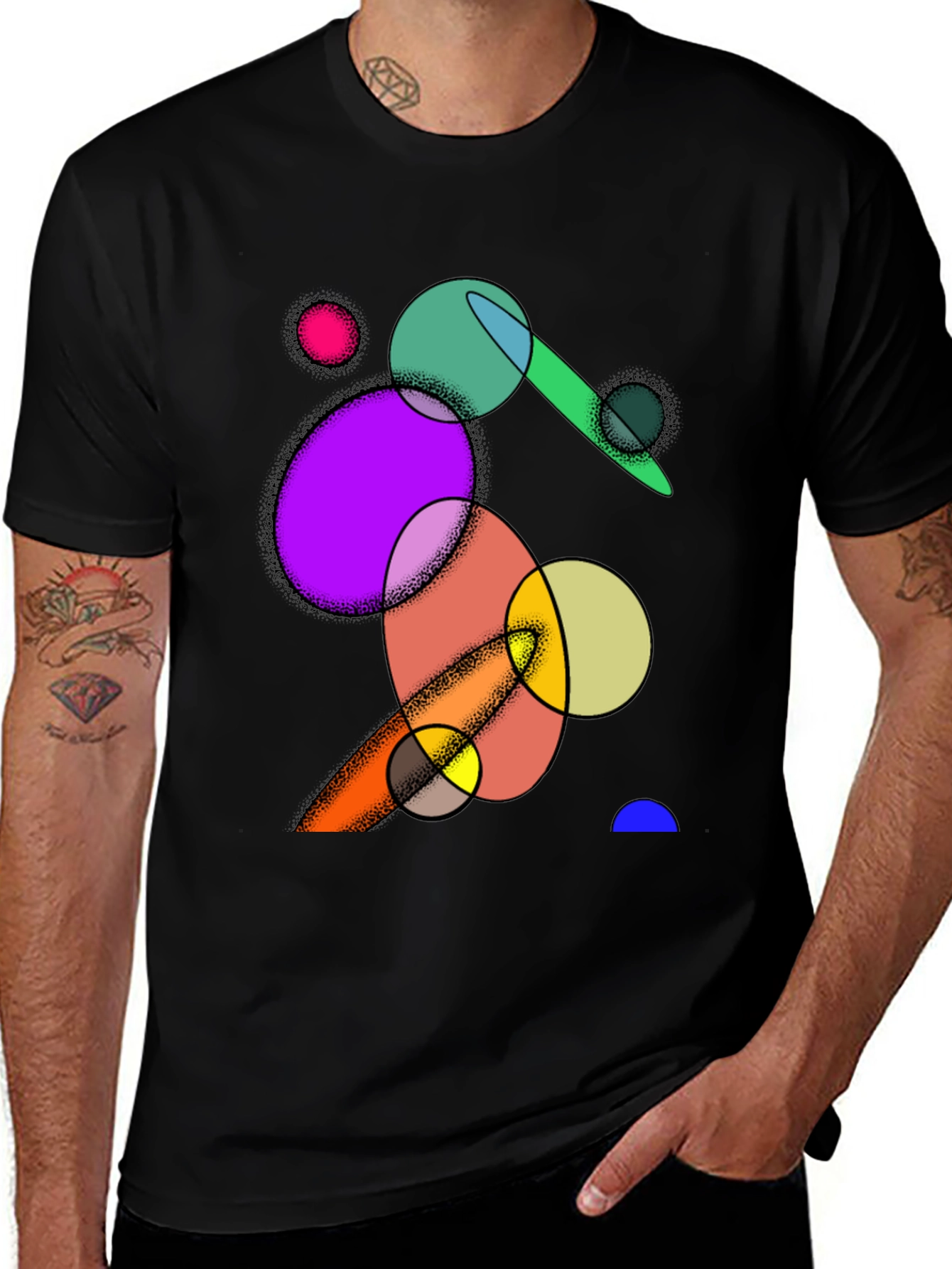 Variant 18 of Abstract Circles Graphic Black T-Shirt