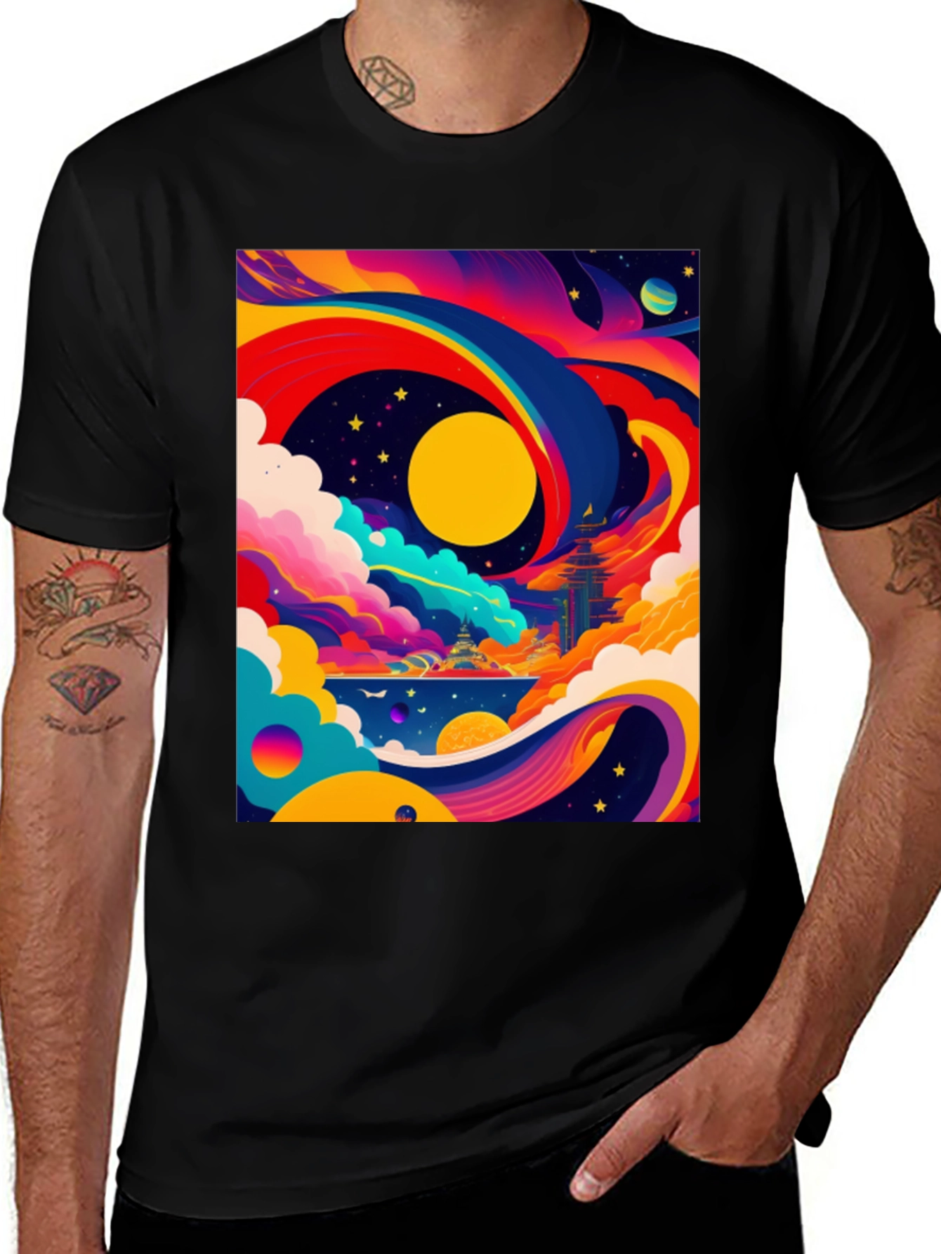 Variant 7 of Vibrant Celestial Graphic Tee - Artistic Dreamscape