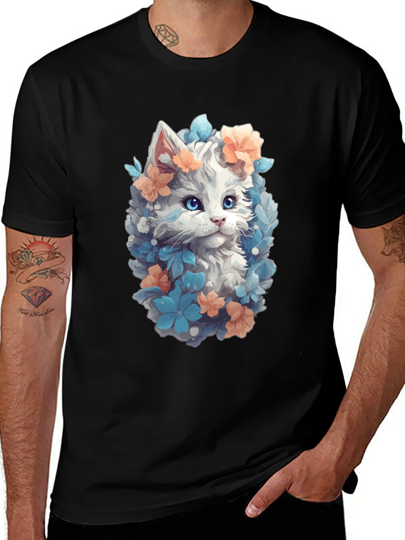 Variant 30 of Floral Cat Graphic T-Shirt - Soft Cotton Blend
