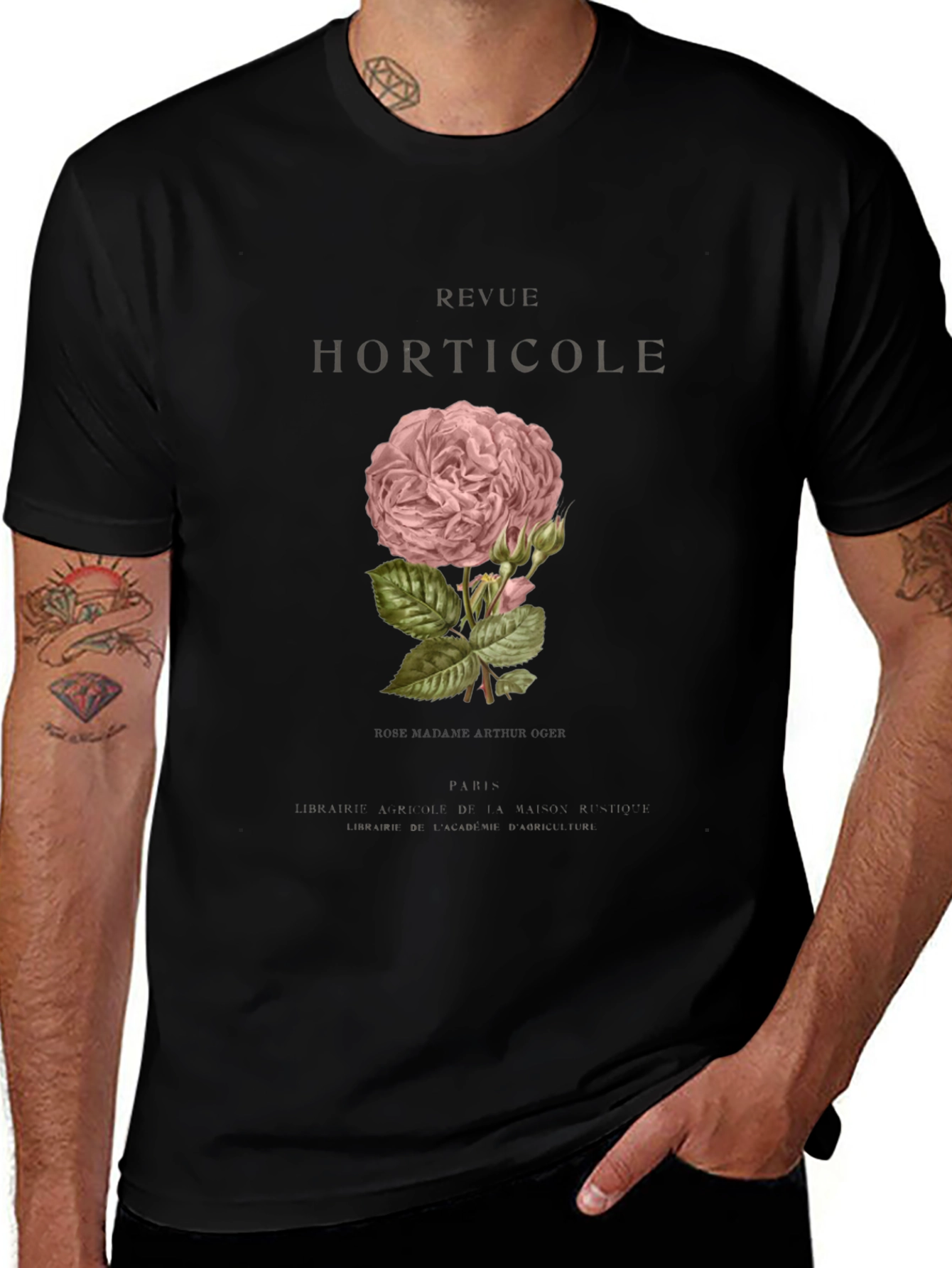Variant 17 of Botanical Rose Graphic Black T-Shirt
