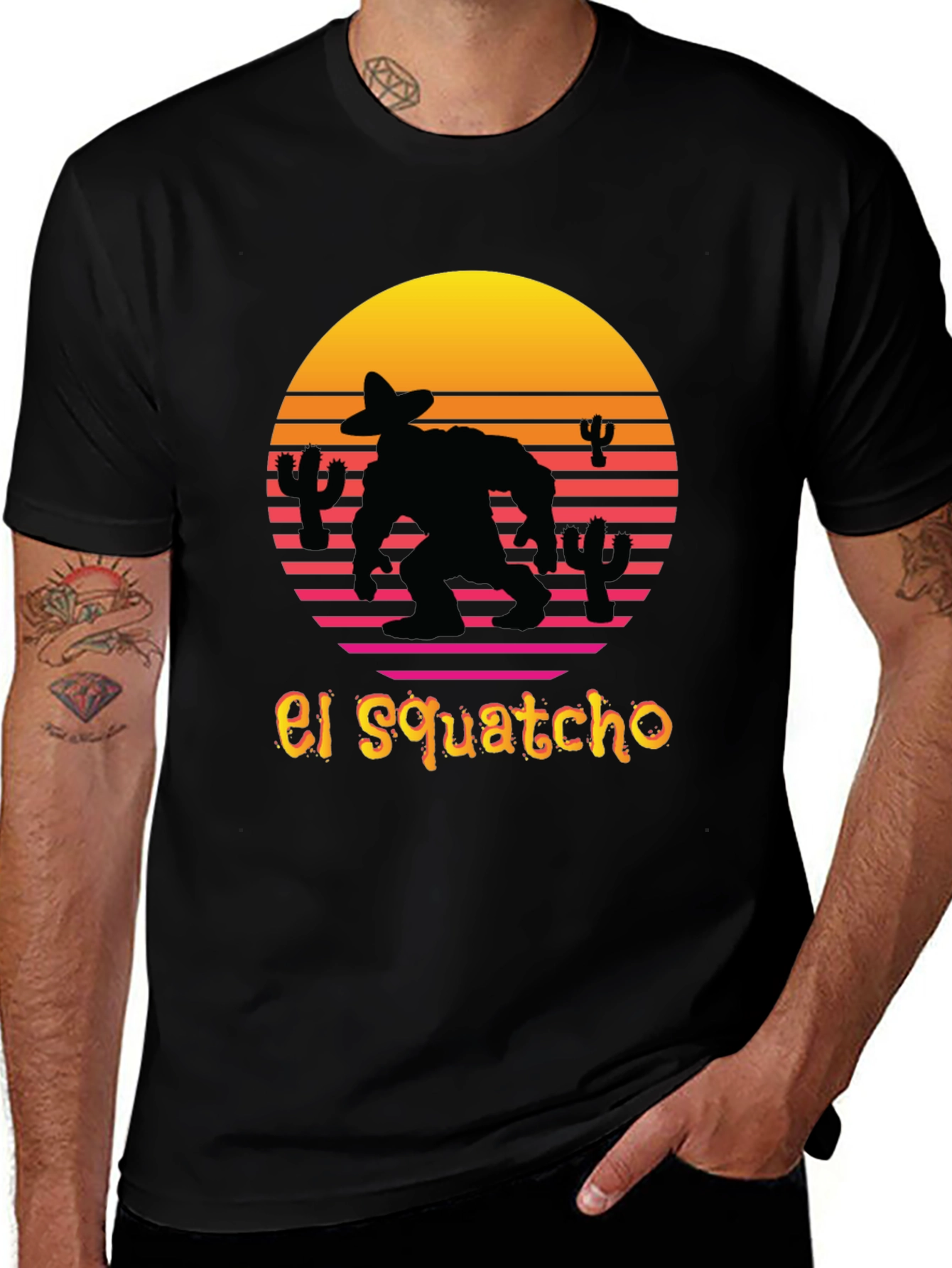 El Squatcho T-Shirt - Retro Sunset Sasquatch Tee