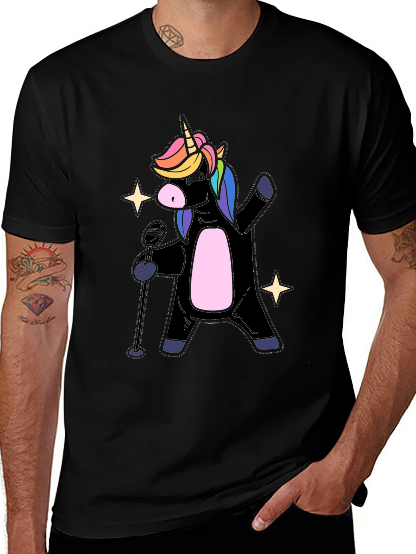 Variant 22 of Unicorn Singer Graphic Tee - Black Cotton Comfort
