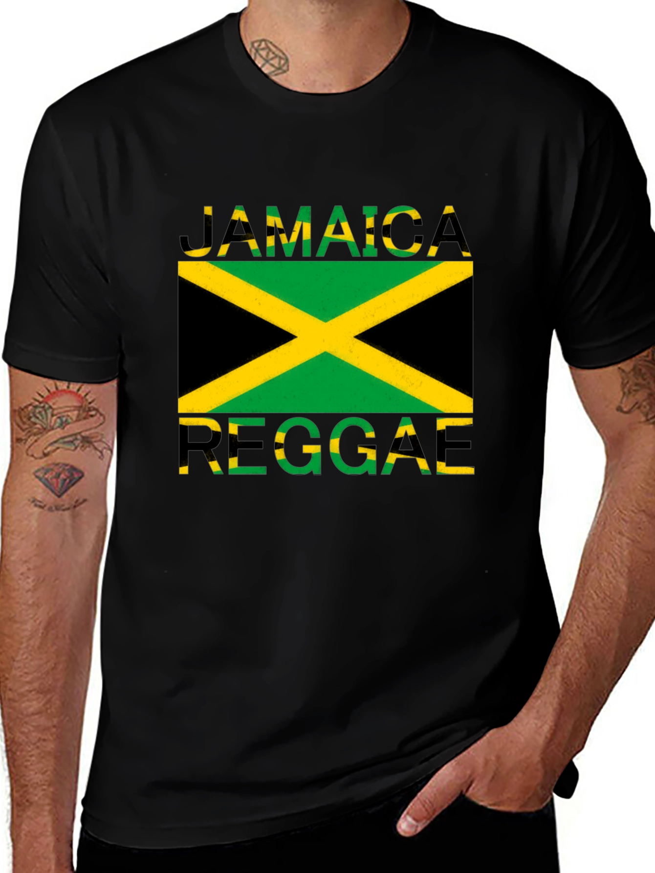 Variant 3 of Jamaica Reggae Graphic Tee - Black Cotton T-Shirt
