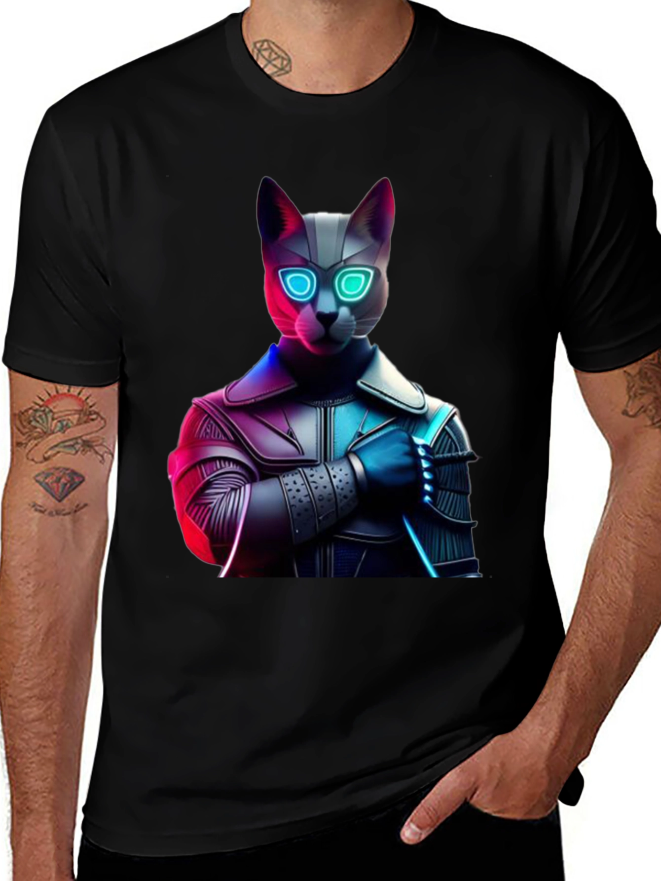 Variant 23 of Cyberpunk Cat T-Shirt - Futuristic Feline Design