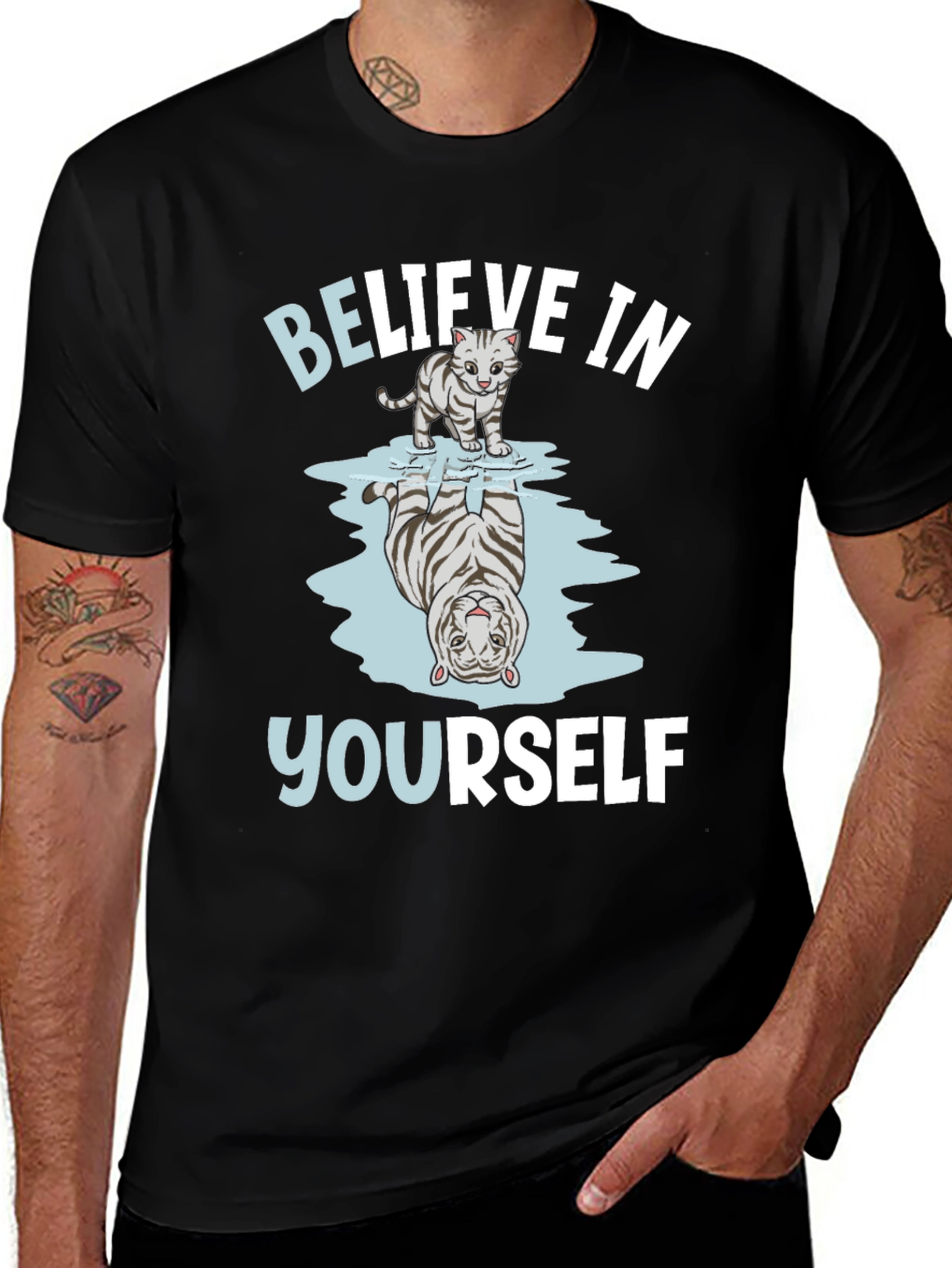 Variant 26 of Believe in Yourself Cat & Tiger Reflection Graphic Tee