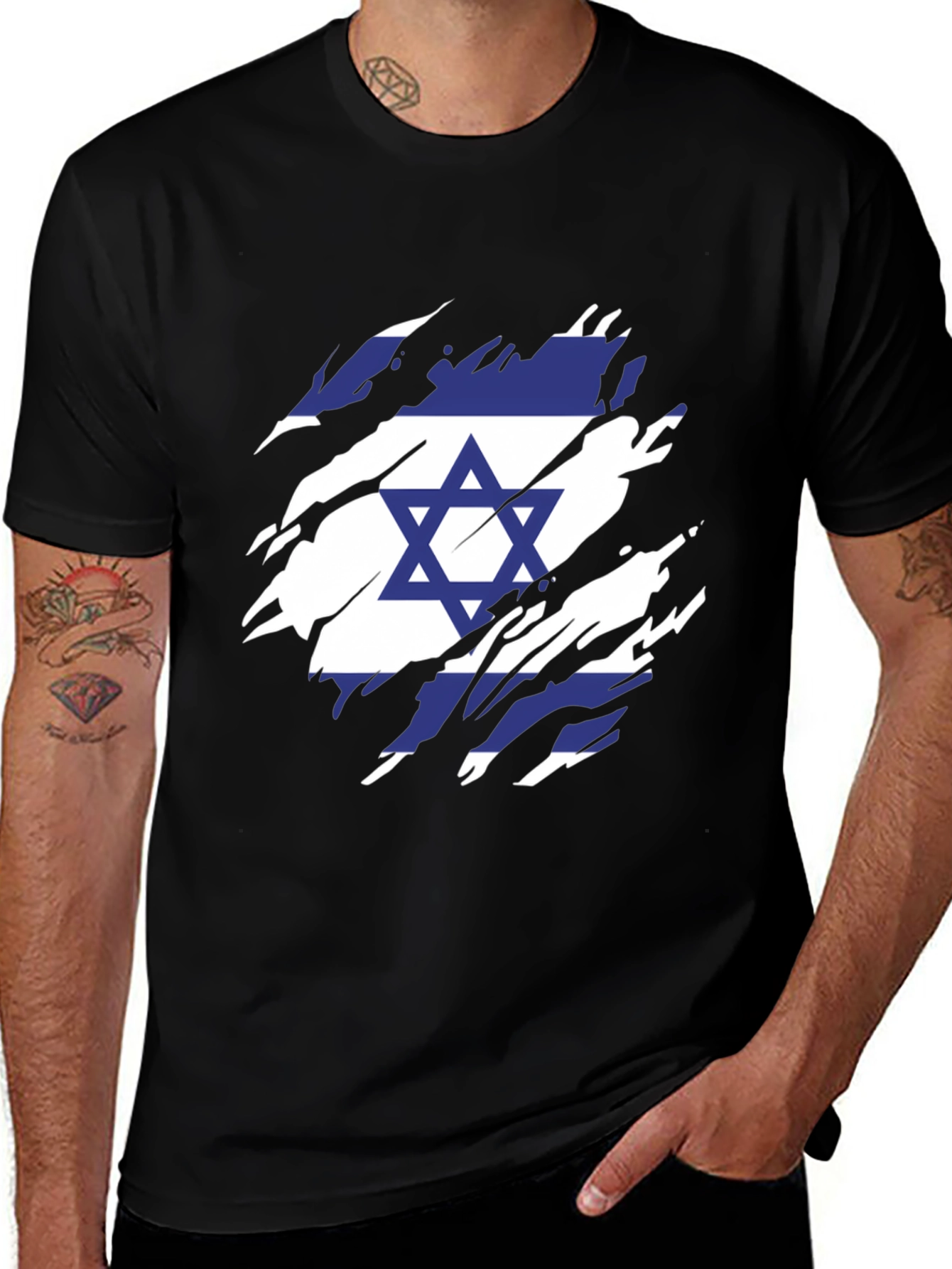 Israel Flag Ripped T-Shirt - Men's Patriotic Tee