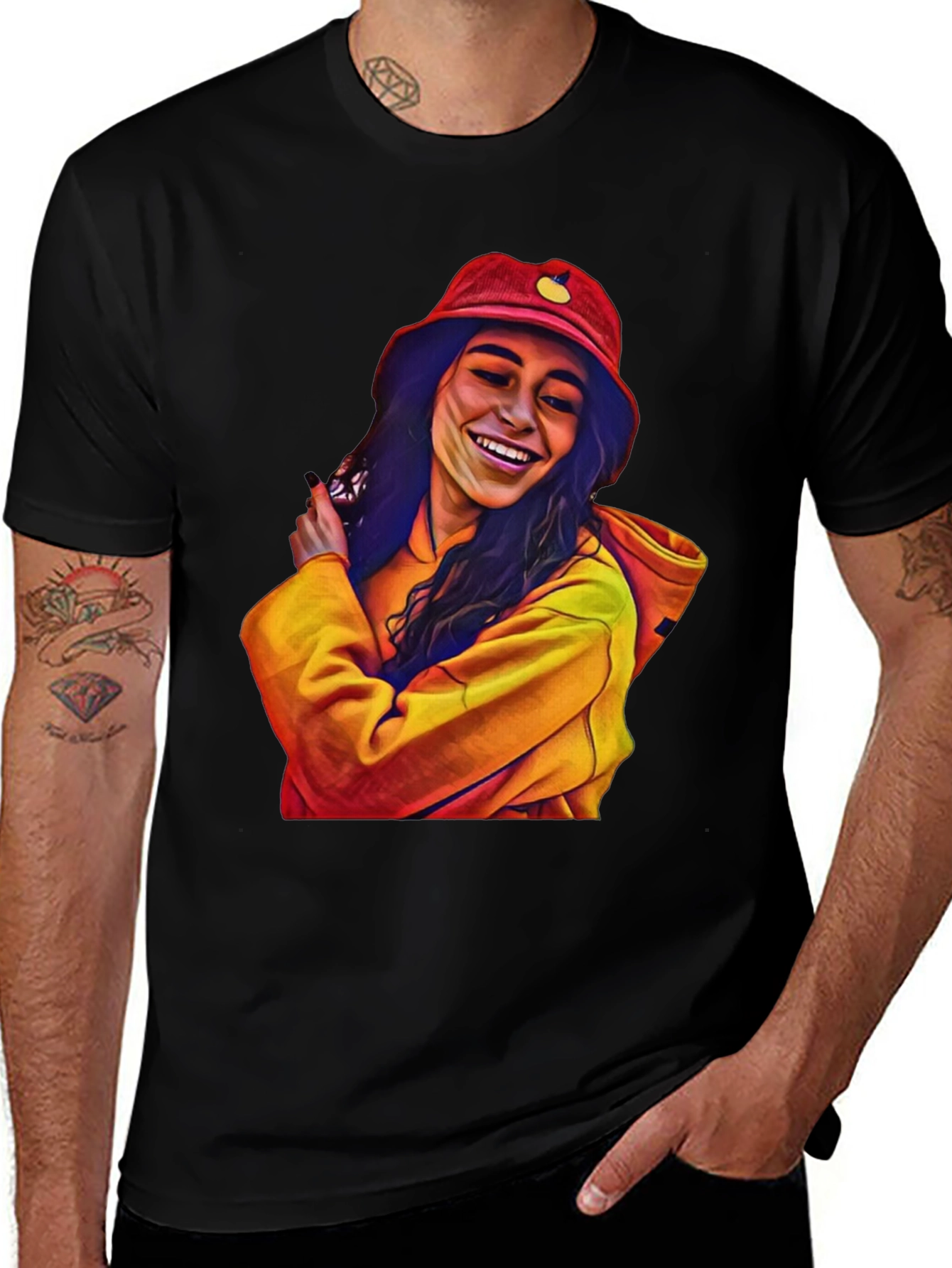 Variant 7 of Stylish Graphic Tee: Smiling Woman in Bucket Hat