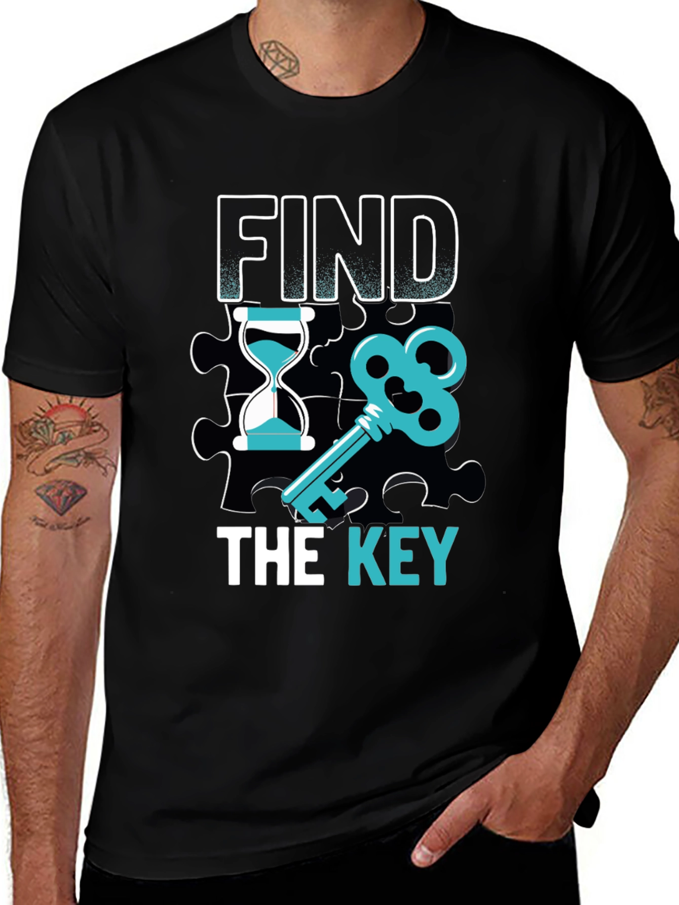 Variant 26 of Find the Key Graphic Tee - Puzzle & Time Design