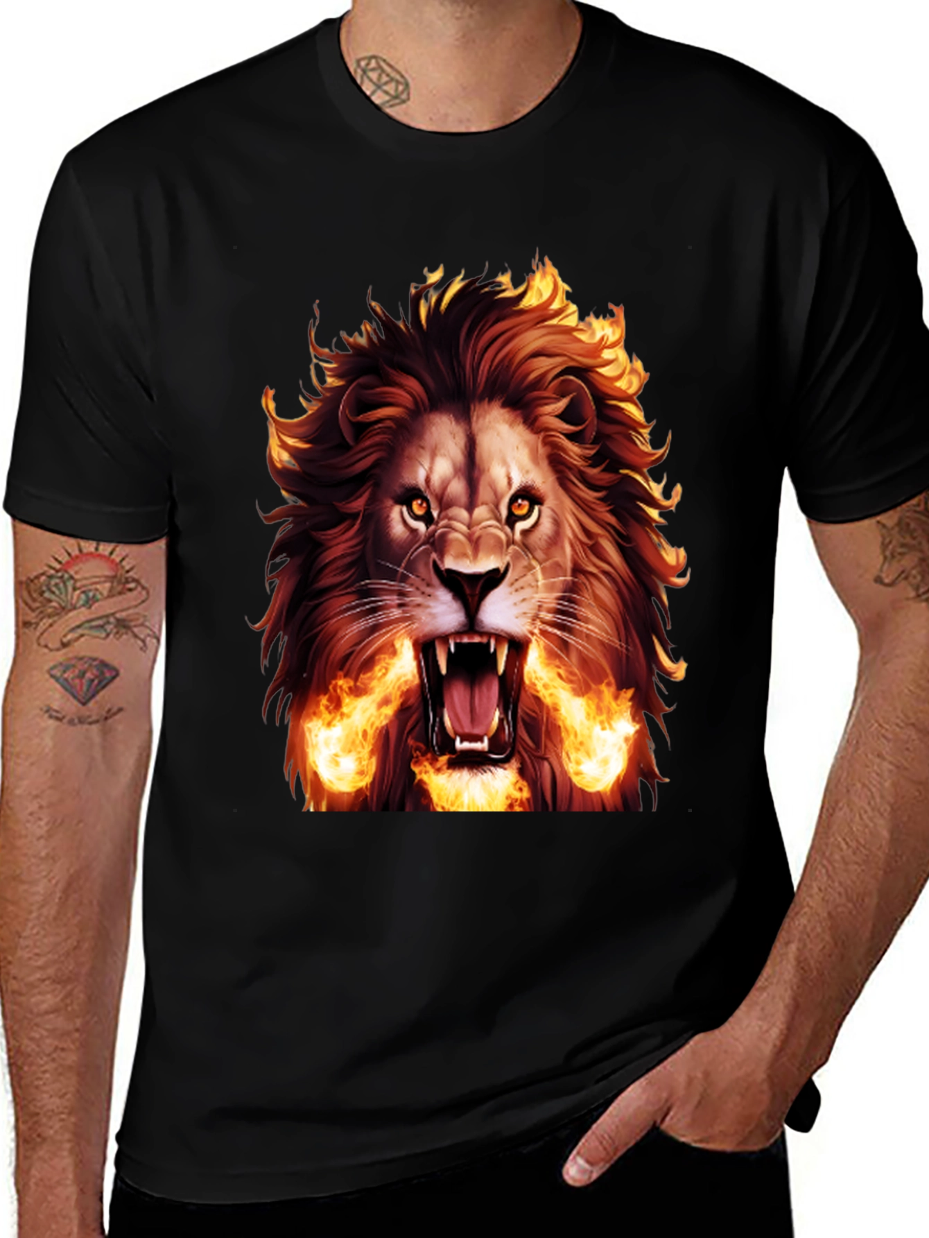 Variant 21 of Fiery Lion Graphic Tee - Bold Black T-Shirt