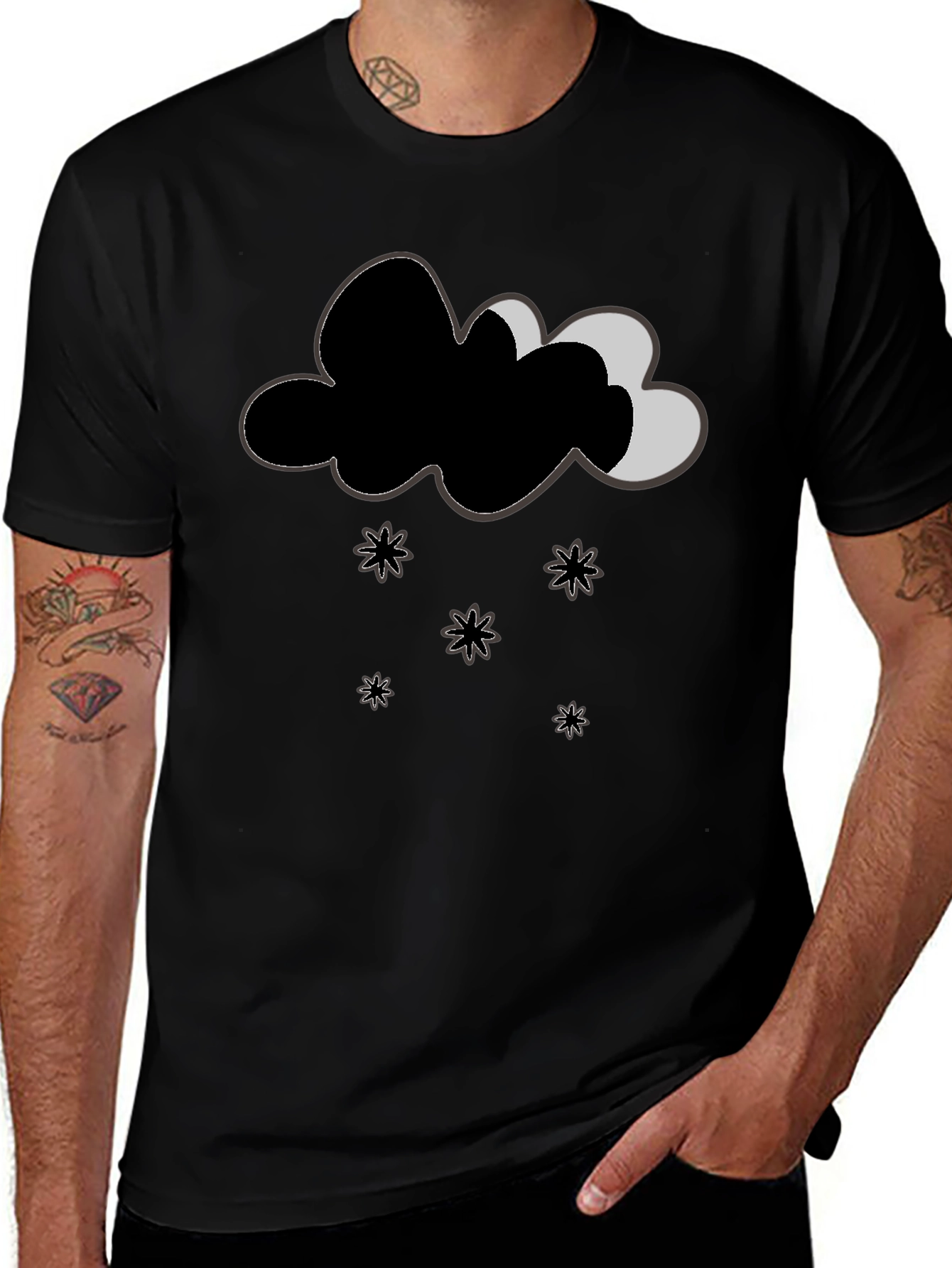 Variant 24 of Cartoon Cloud & Snowflakes Black T-Shirt