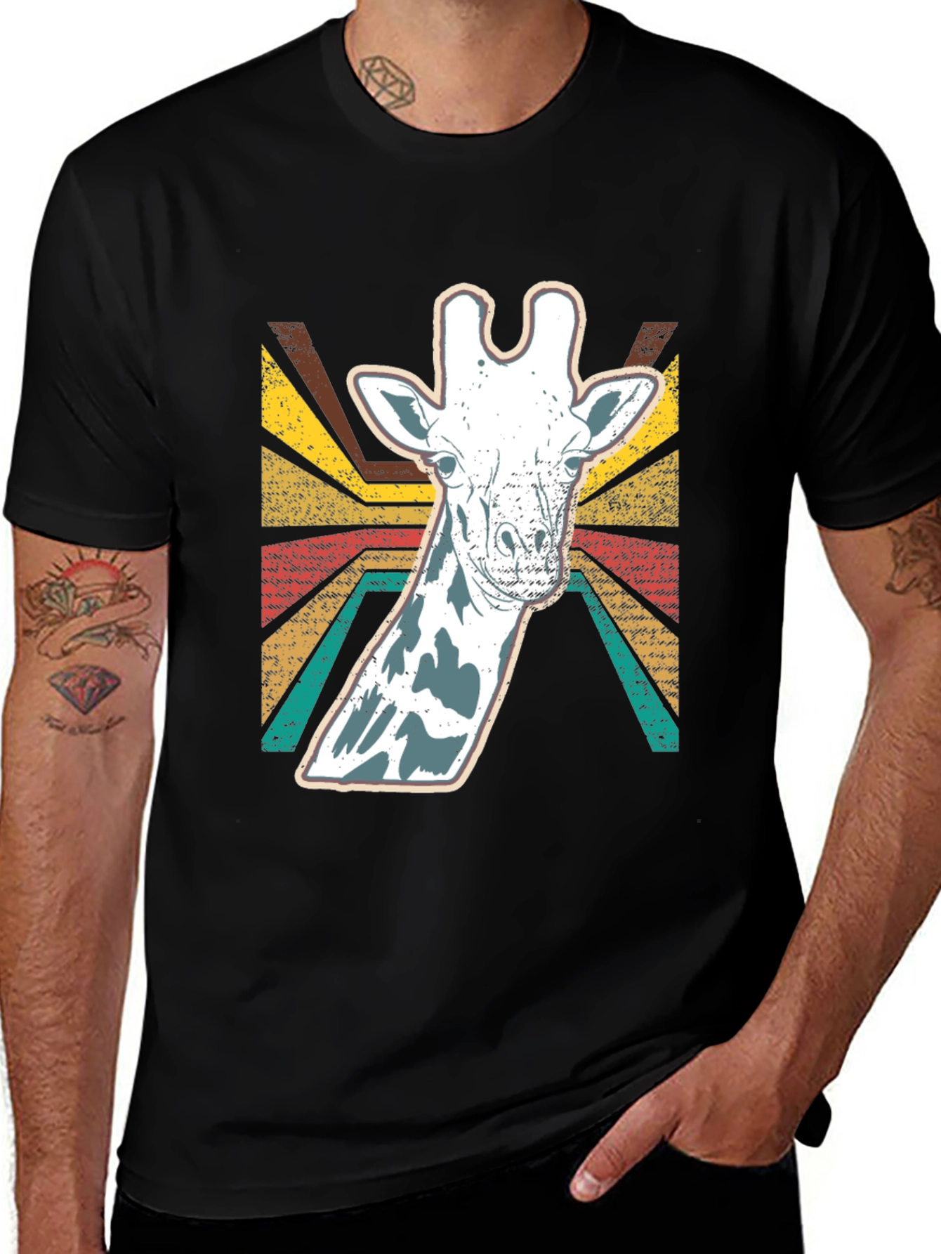 Variant 5 of Retro Giraffe Graphic T-Shirt - Vintage Style Black Tee