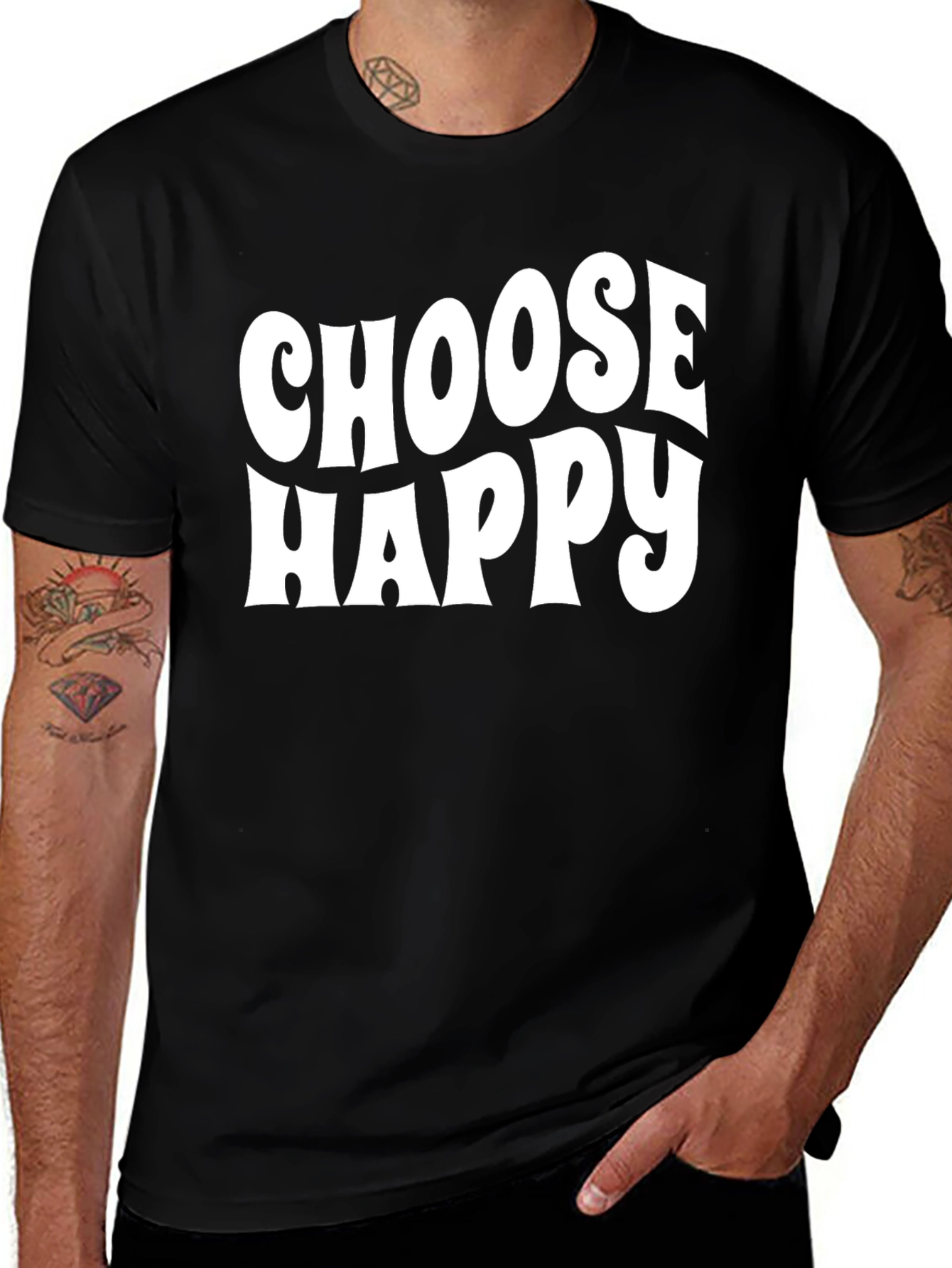 Variant 14 of Choose Happy Graphic Tee - Black Cotton Casual T-Shirt