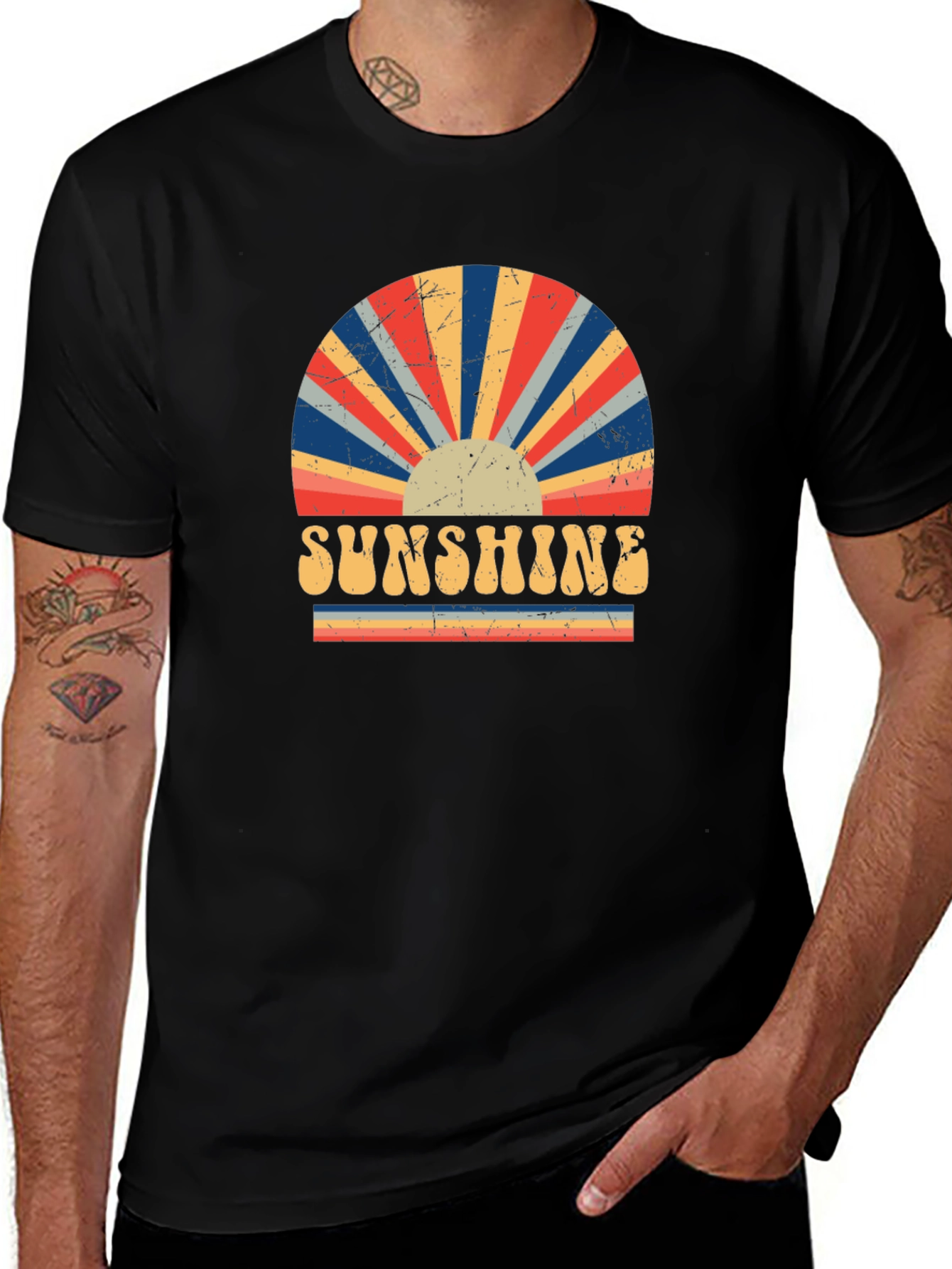 Variant 20 of Retro Sunshine Graphic Tee - Vintage Style Black T-Shirt