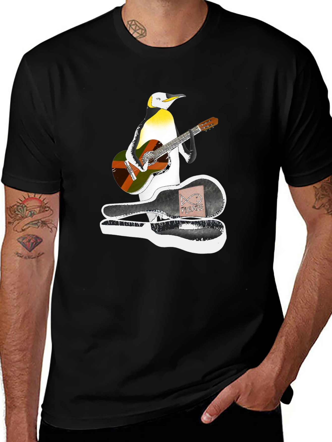 Variant 5 of Penguin Guitarist Graphic Tee - Black Cotton T-Shirt