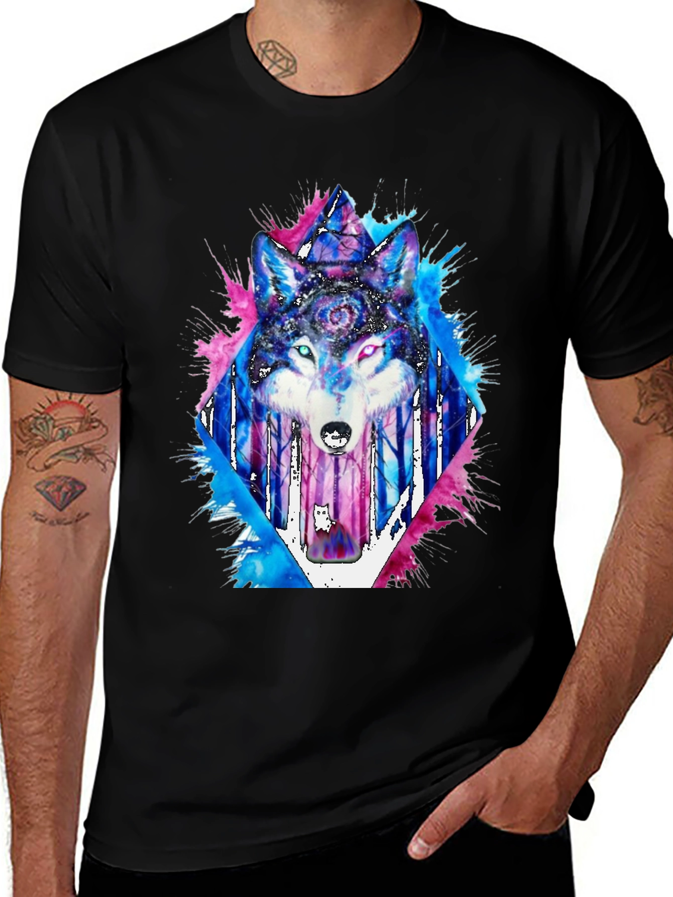 Variant 3 of Wolf Galaxy Graphic T-Shirt - Black