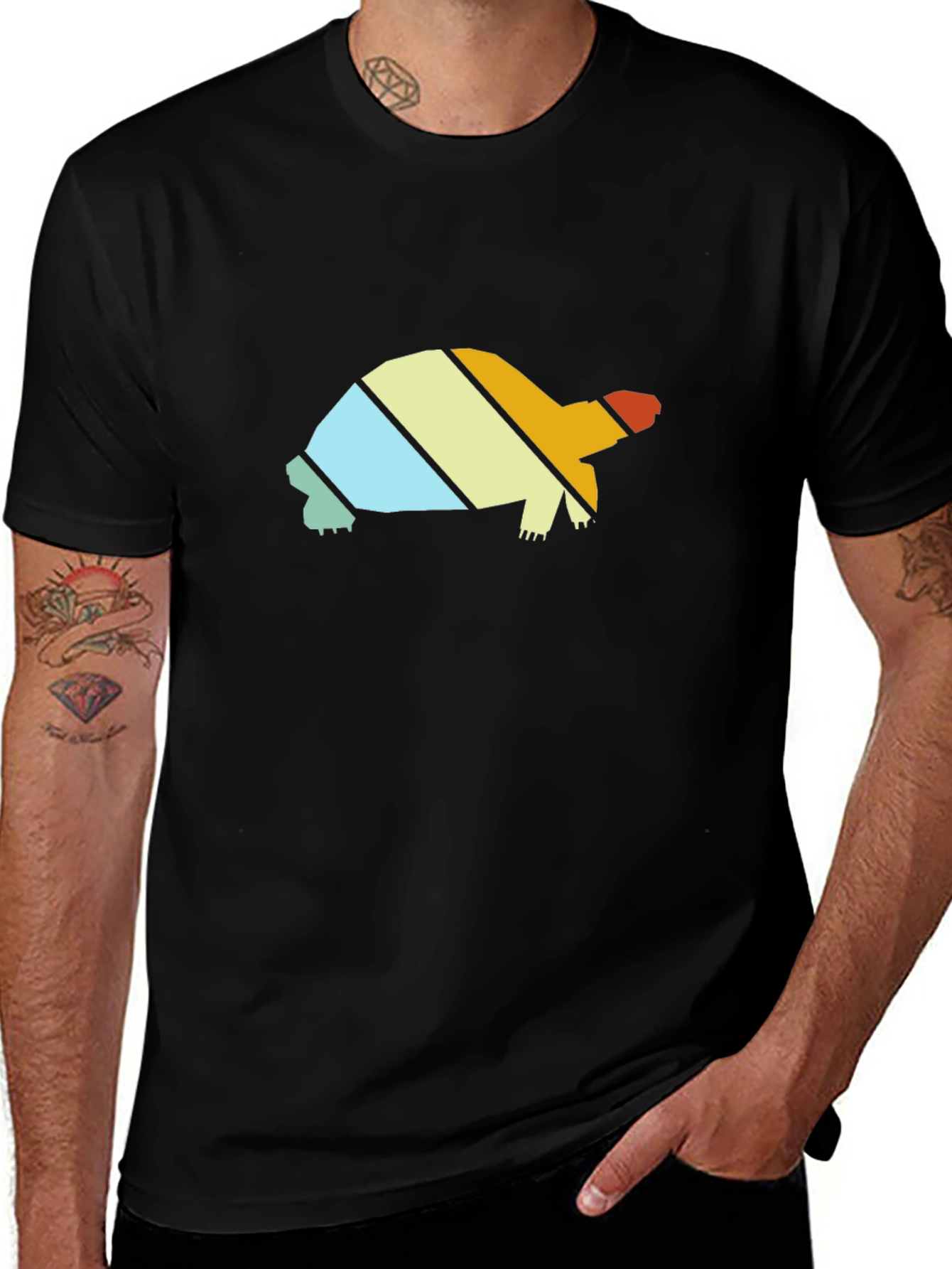 Variant 23 of Retro Turtle Graphic Tee - Cool Striped Design
