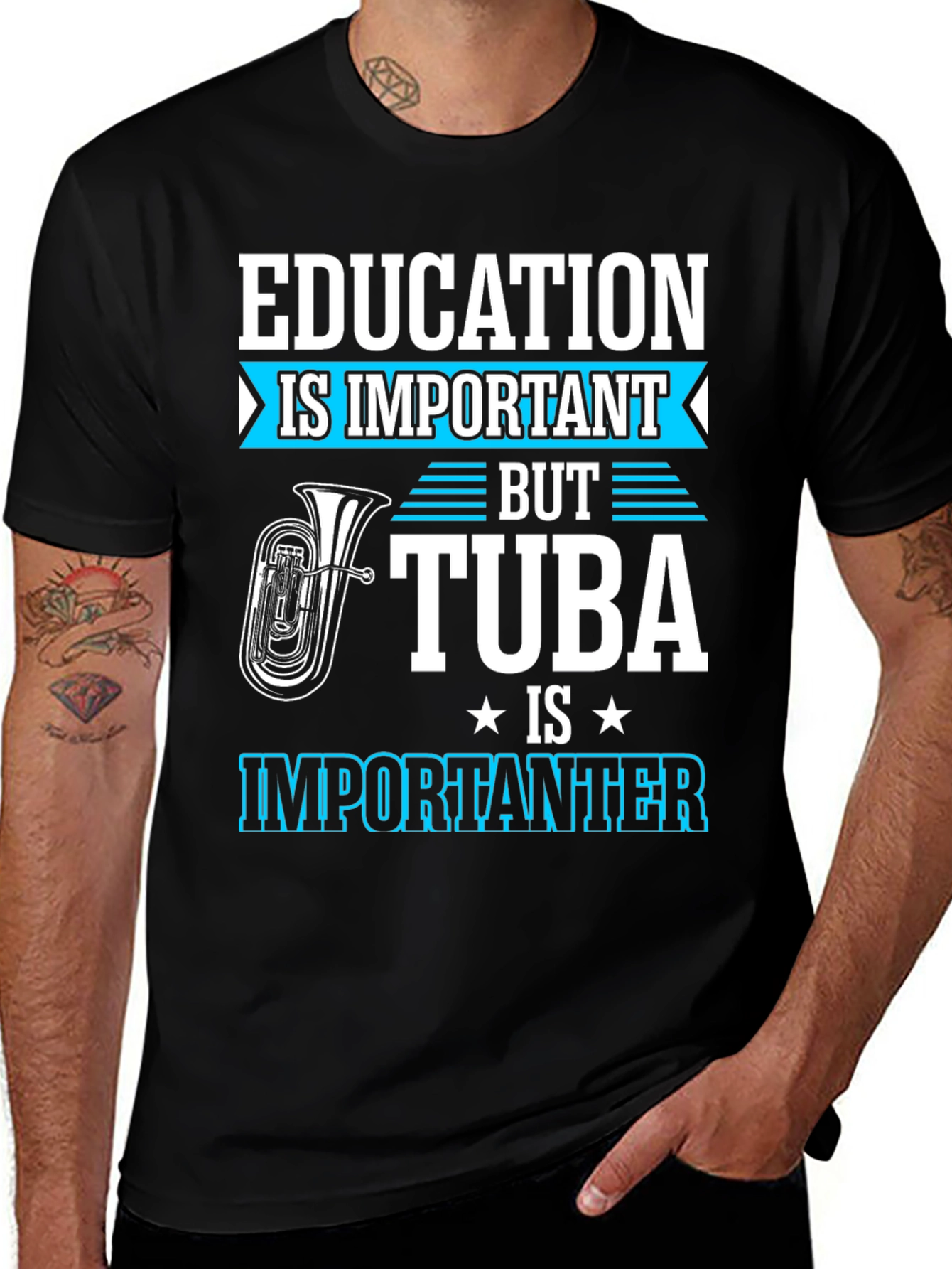 Variant 25 of Education vs Tuba Funny Graphic Tee