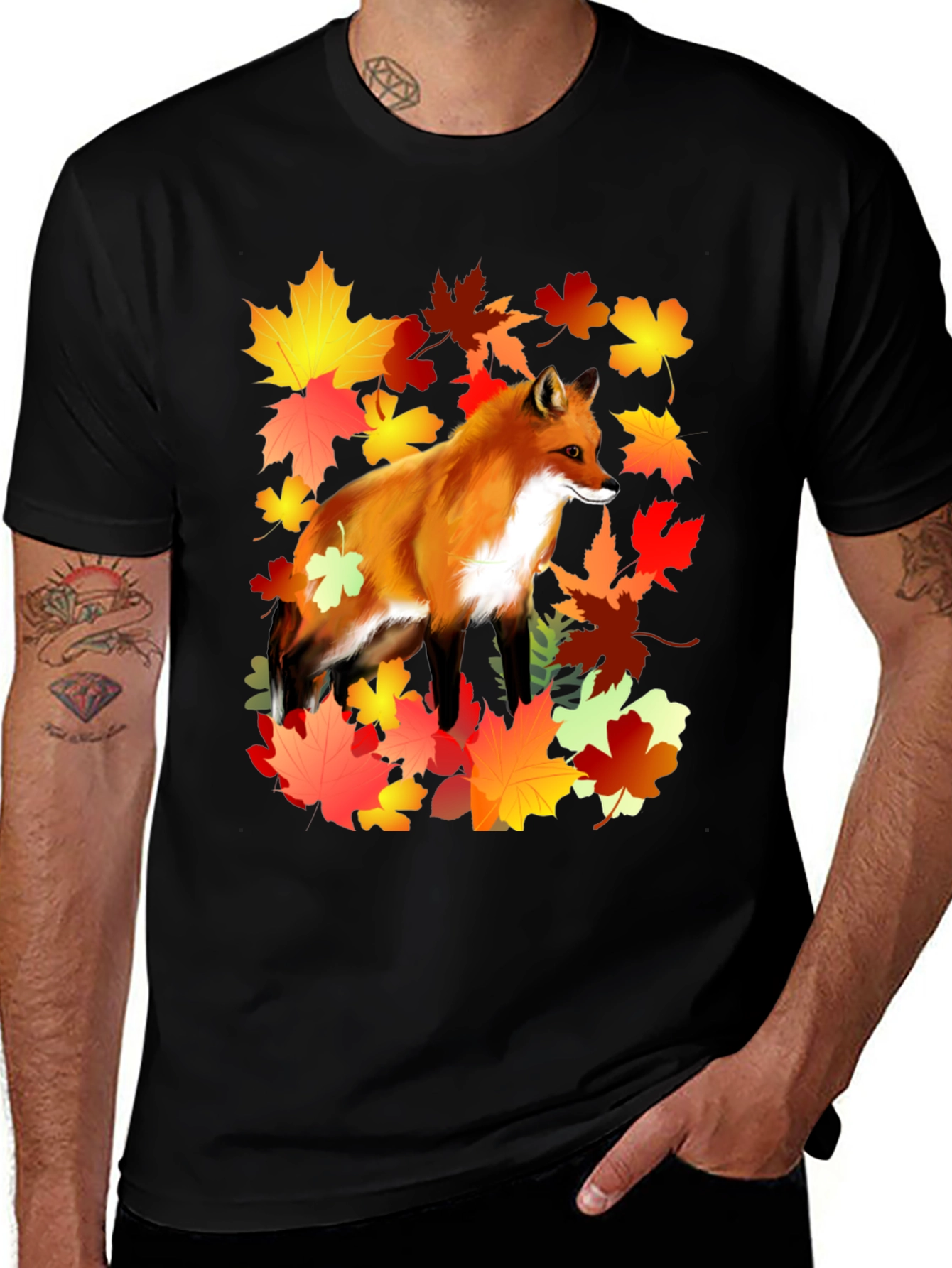 Variant 8 of Fox & Fall Leaves Graphic Tee - Nature Inspired Fashion
