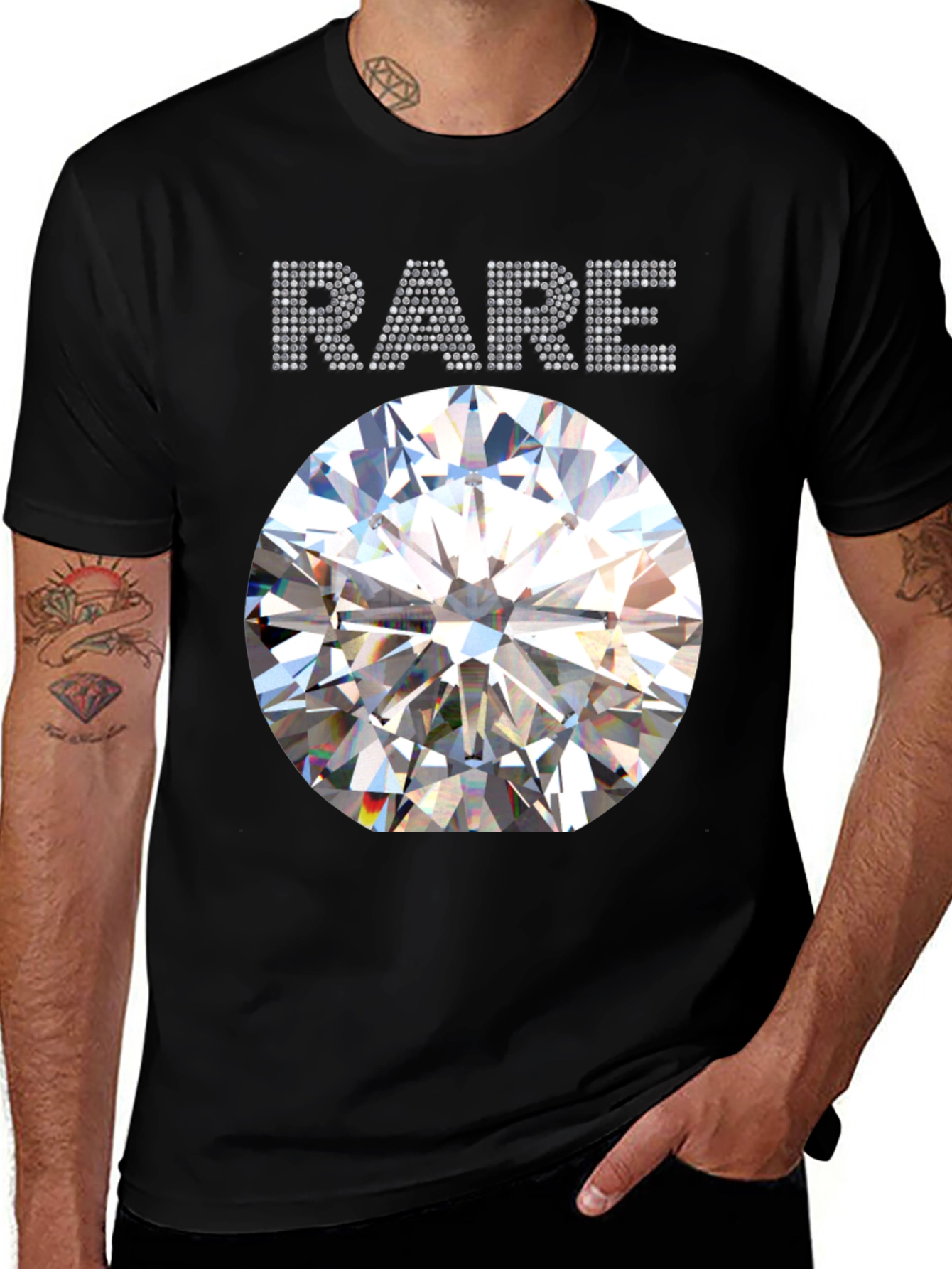 Variant 19 of Men's "Rare" Diamond Graphic Black T-Shirt