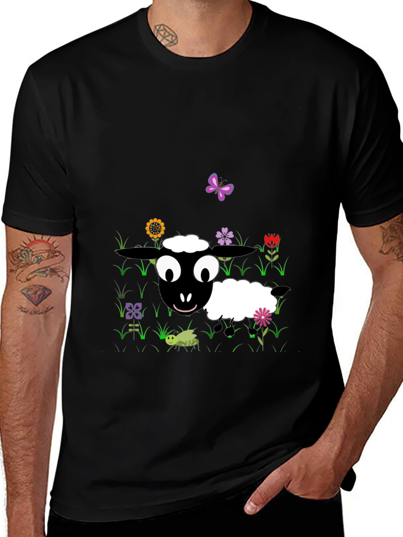 Variant 15 of Cartoon Sheep Graphic Tee - Black