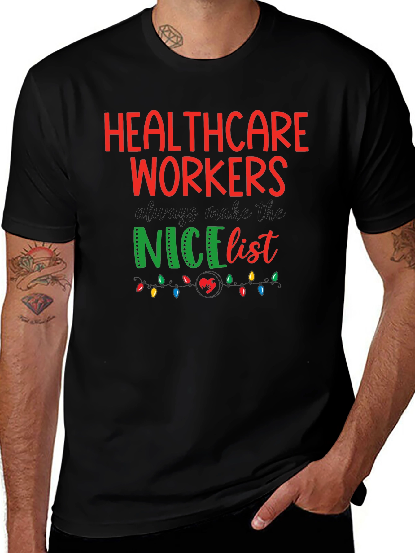 Variant 25 of Healthcare Workers Nice List Graphic Tee