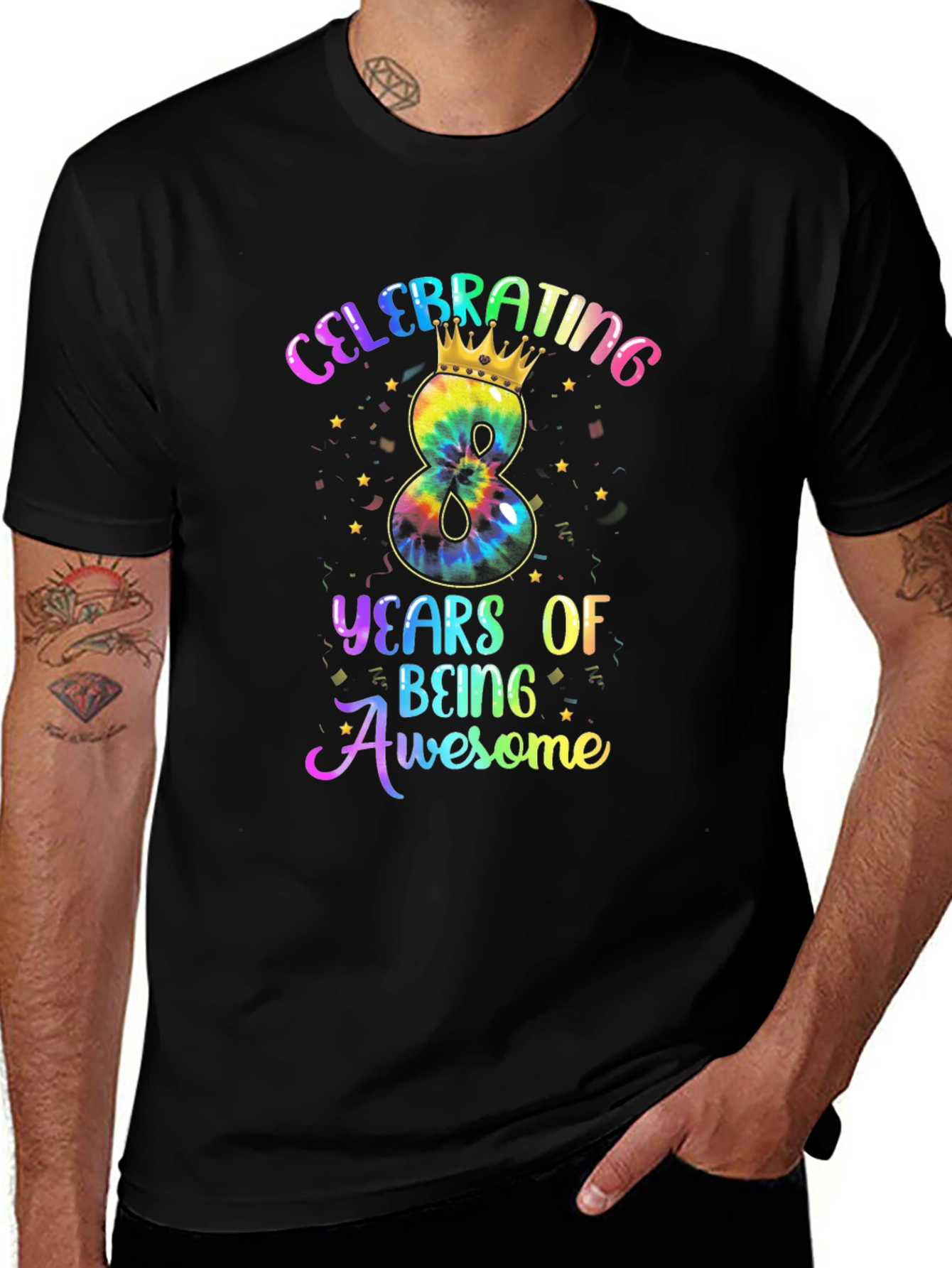 Celebrating 8 Years of Being Awesome Tie-Dye Birthday T-Shirt