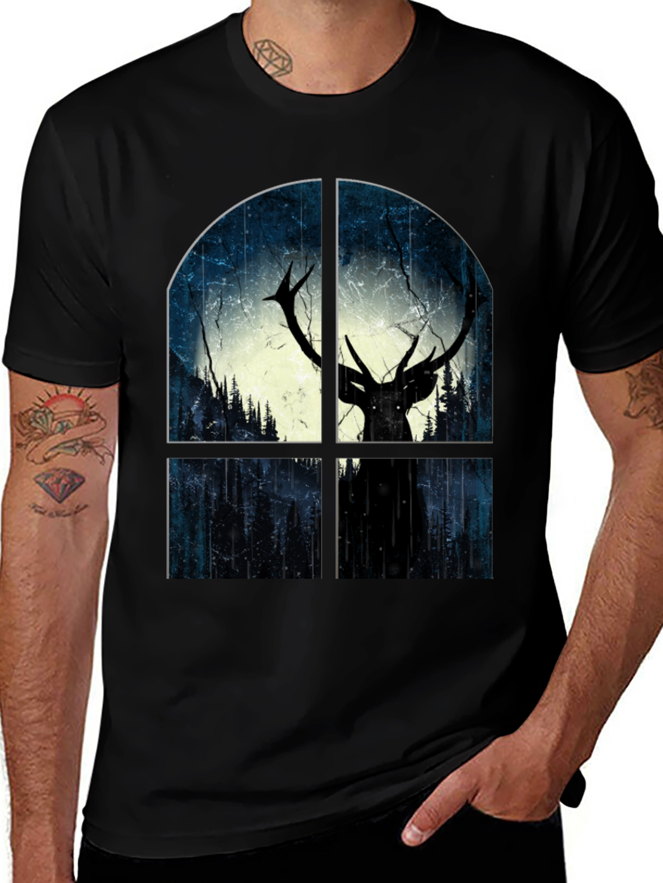 Variant 8 of Mystic Stag Graphic Tee - Black Cotton Blend