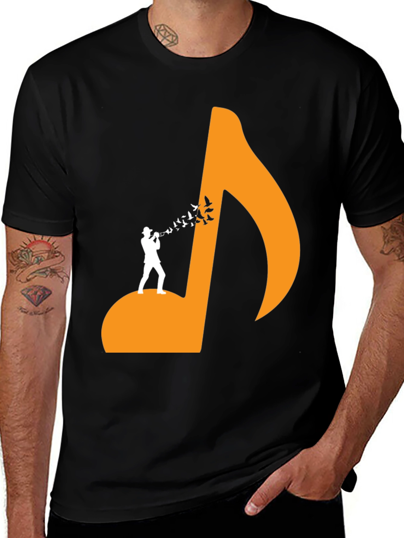 Variant 30 of Musical Man Black Tee - Bird Song Design