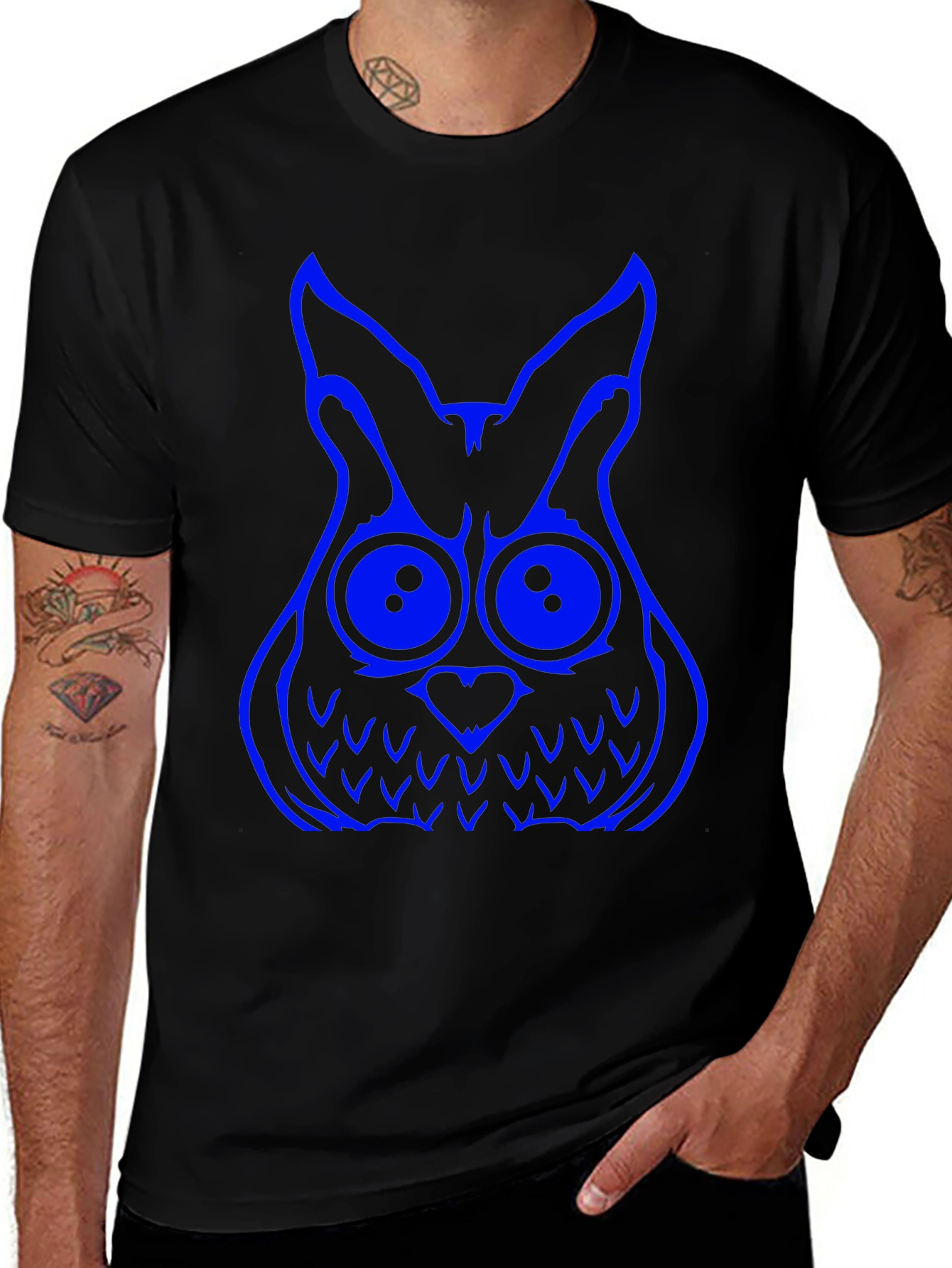Variant 14 of Cool Owl Graphic Tee - Black Cotton T-Shirt