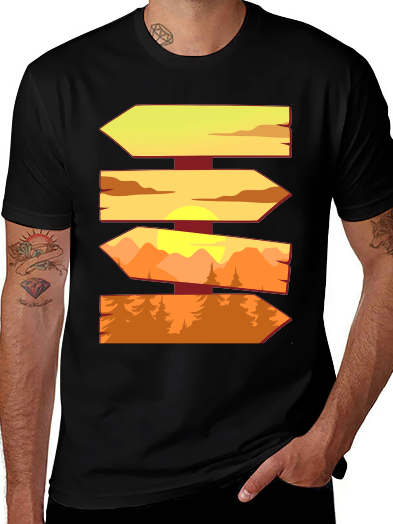 Variant 7 of Wooden Signpost Direction T-Shirt