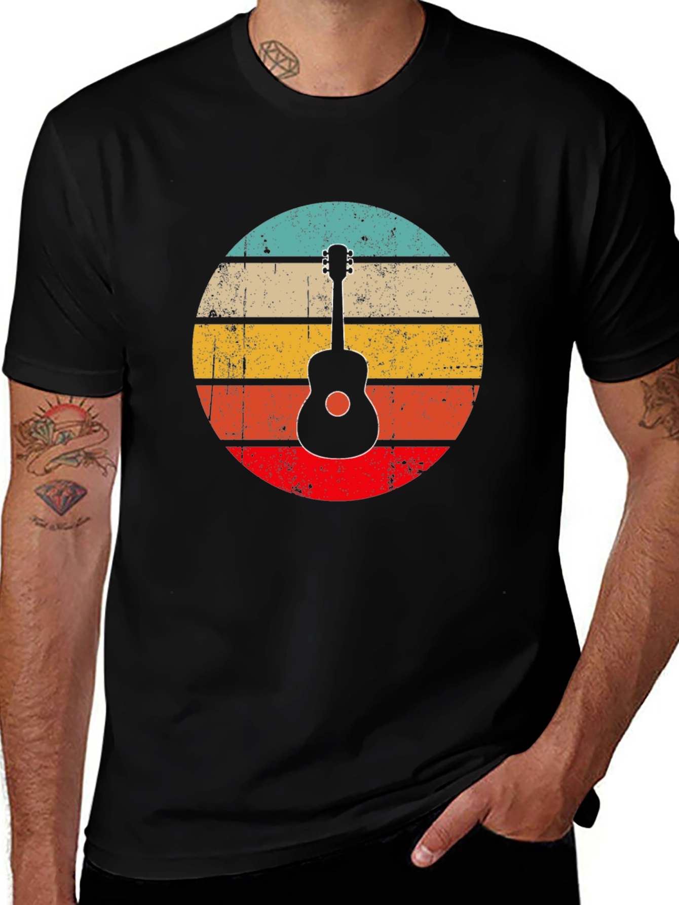 Variant 23 of Retro Guitar Sunset Graphic Tee - Cool Vintage Style