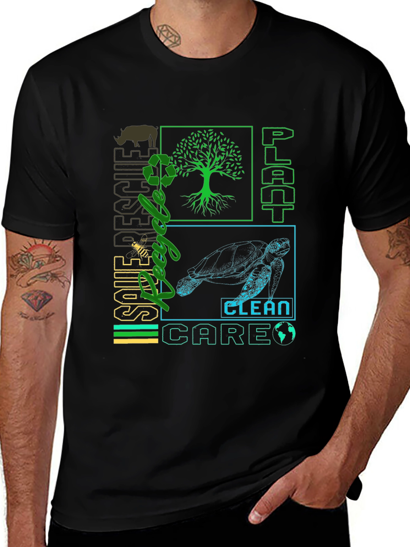 Variant 22 of Eco-Friendly Graphic Tee: Save, Rescue, Plant, Care