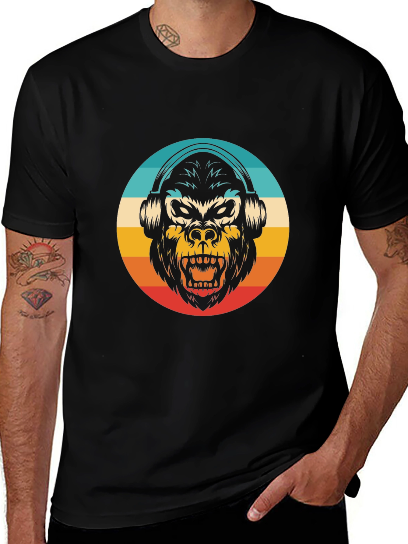 Variant 6 of Retro Gorilla Headphones Graphic Tee