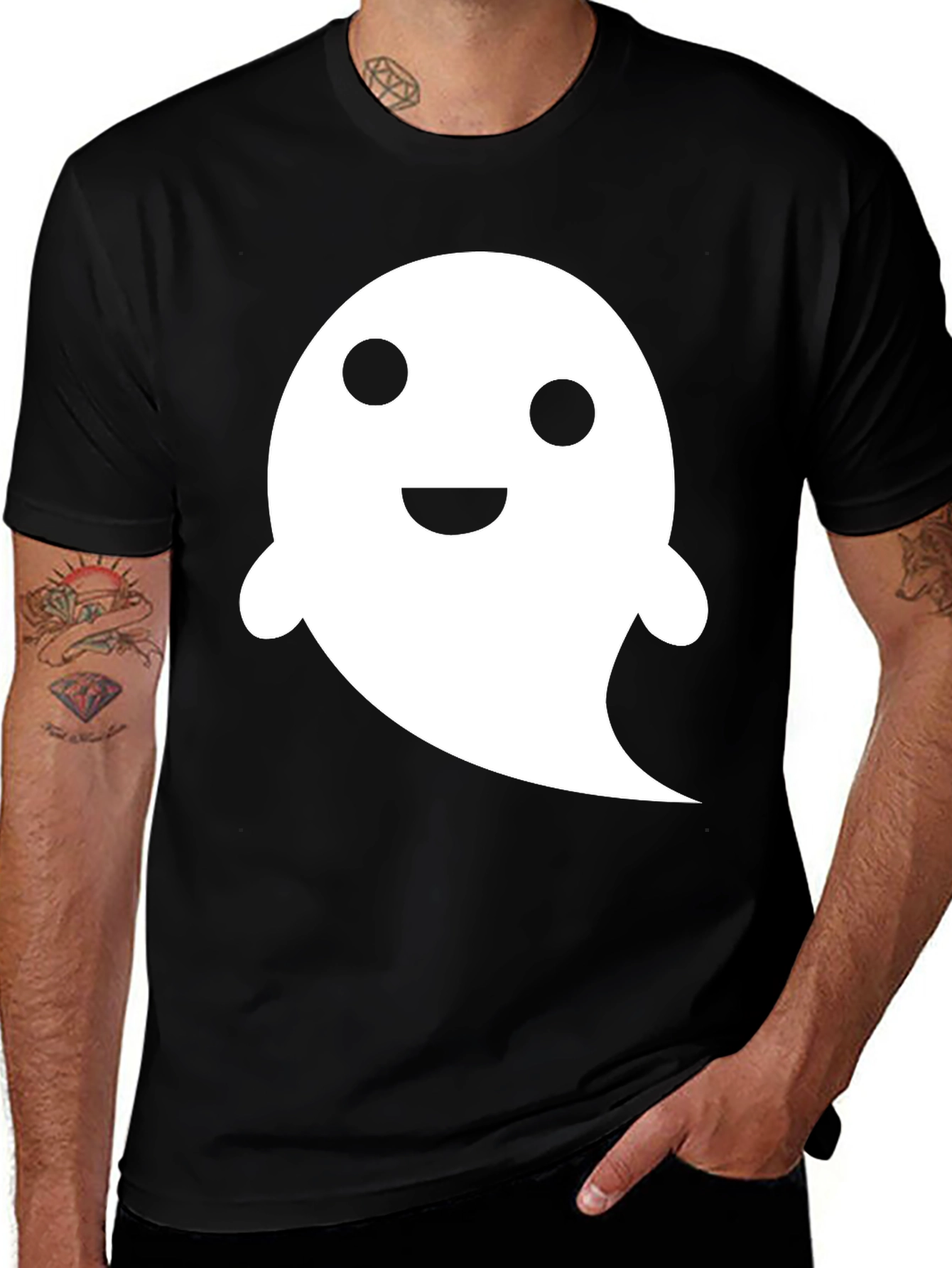 Variant 25 of Cute Ghost Graphic Tee - Black Halloween Shirt