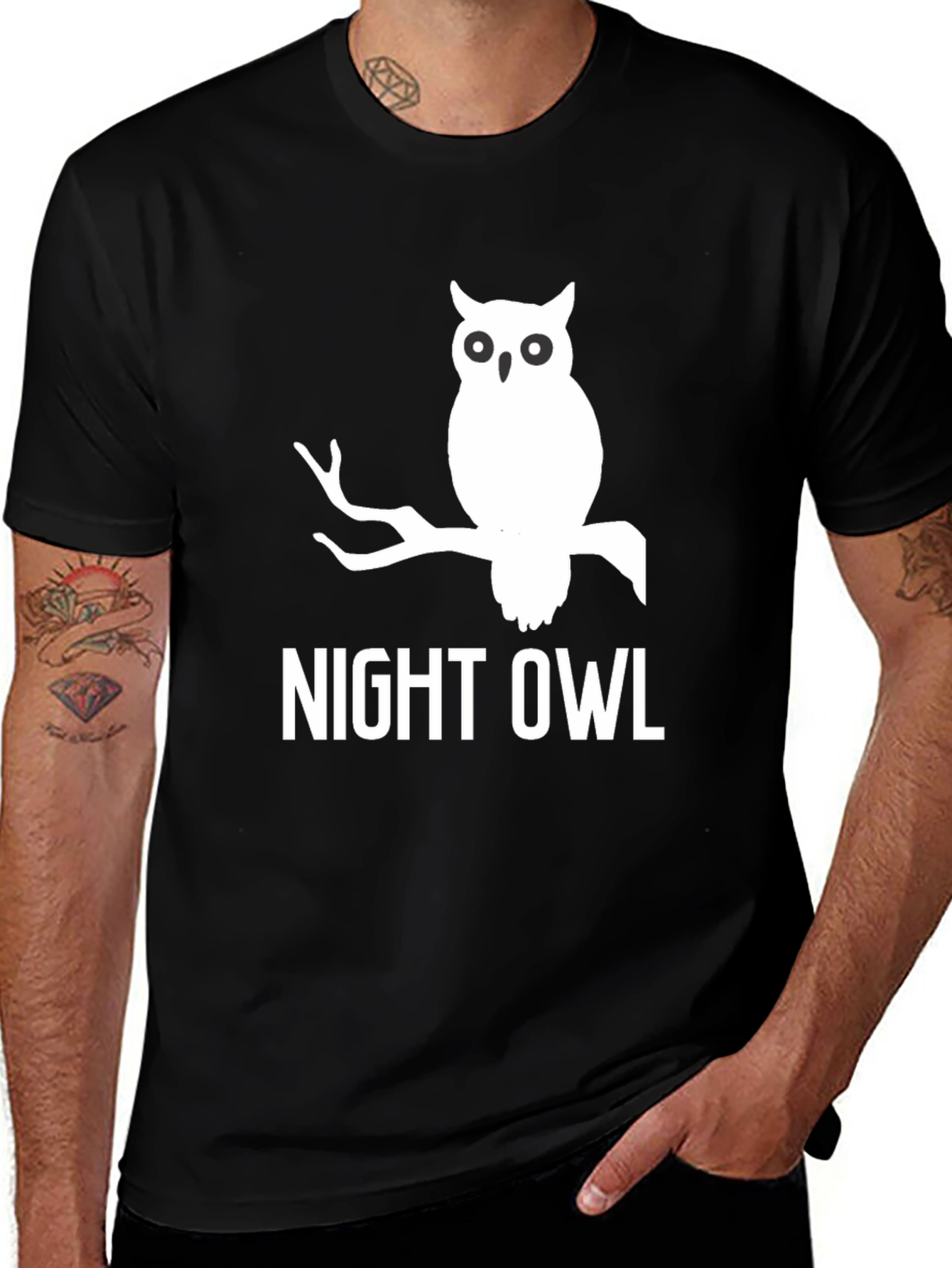 Variant 24 of Night Owl Graphic Tee - Black Cotton T-Shirt