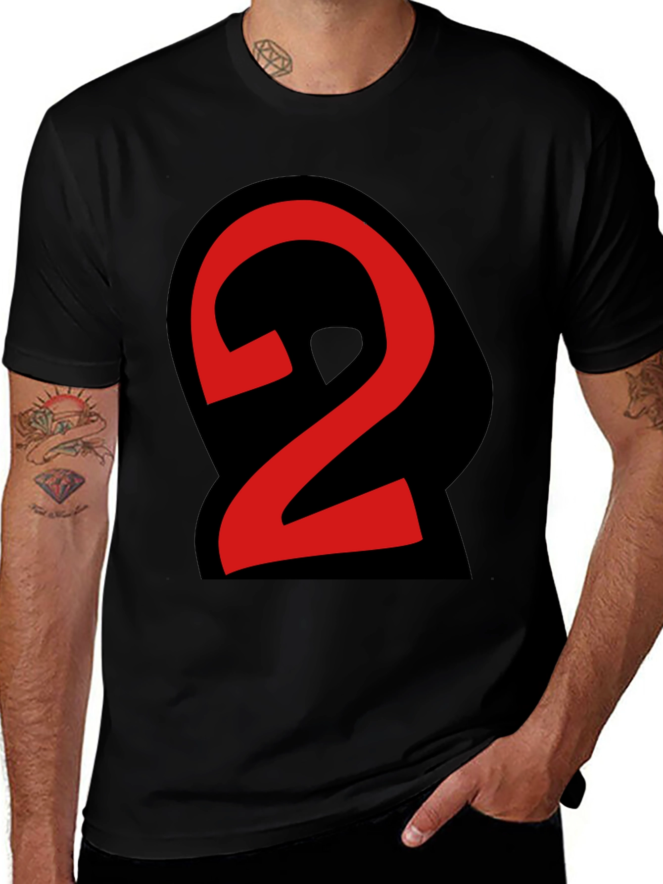 Variant 14 of Bold Number 2 Graphic Black T-Shirt