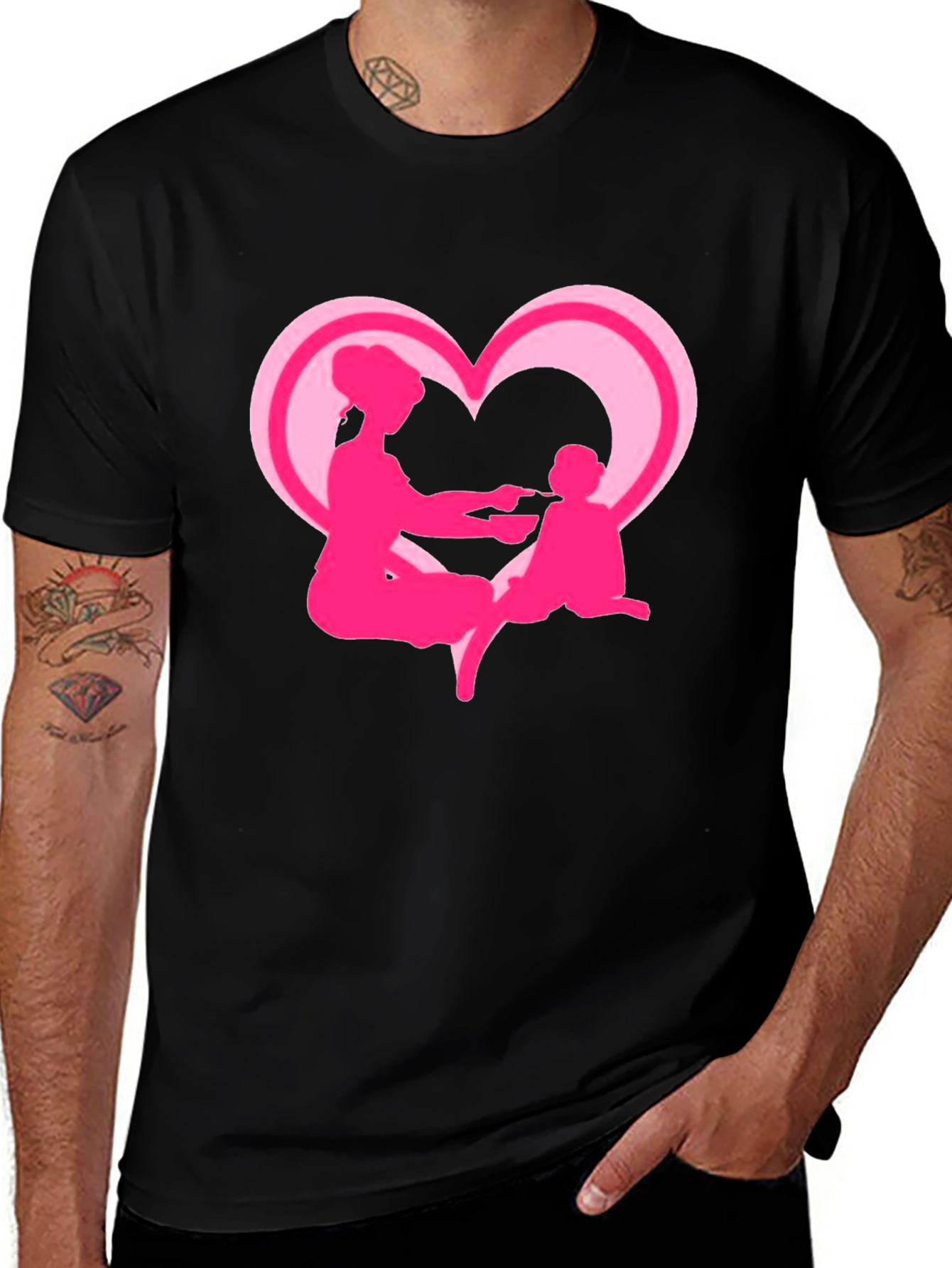Mom and Baby Pink Heart Graphic Tee