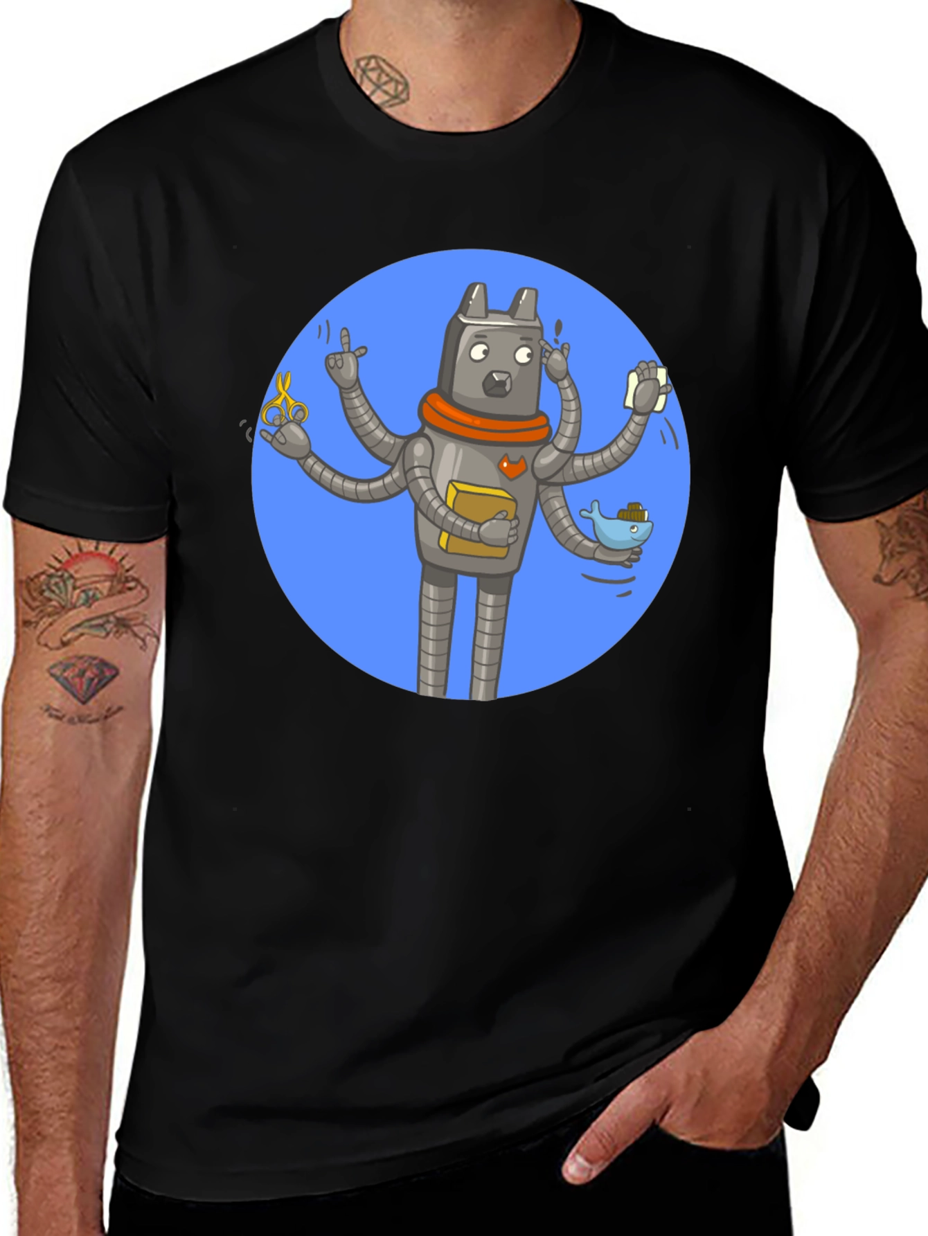 Robot Multitasking Graphic T-Shirt