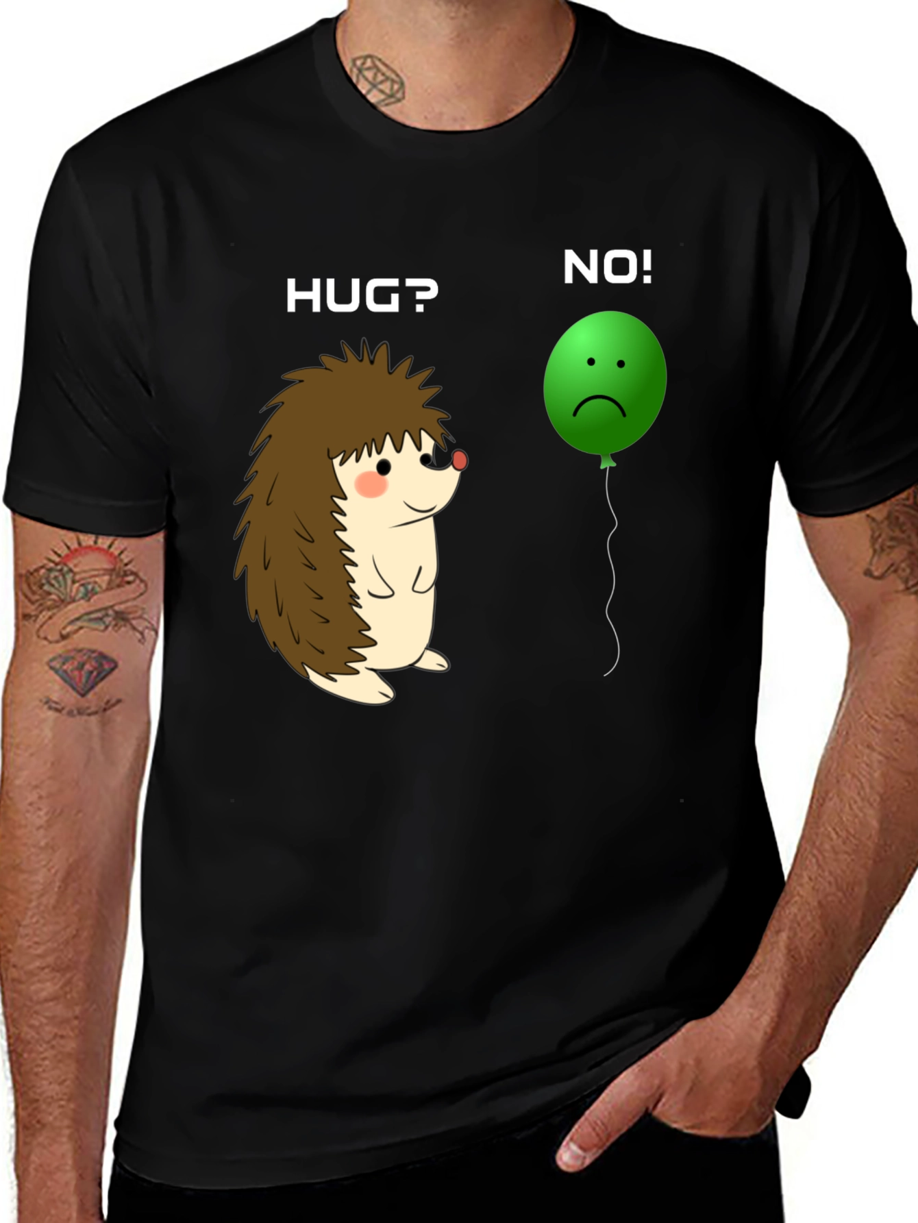 Variant 22 of Hug? No! Funny Hedgehog & Balloon Graphic T-Shirt