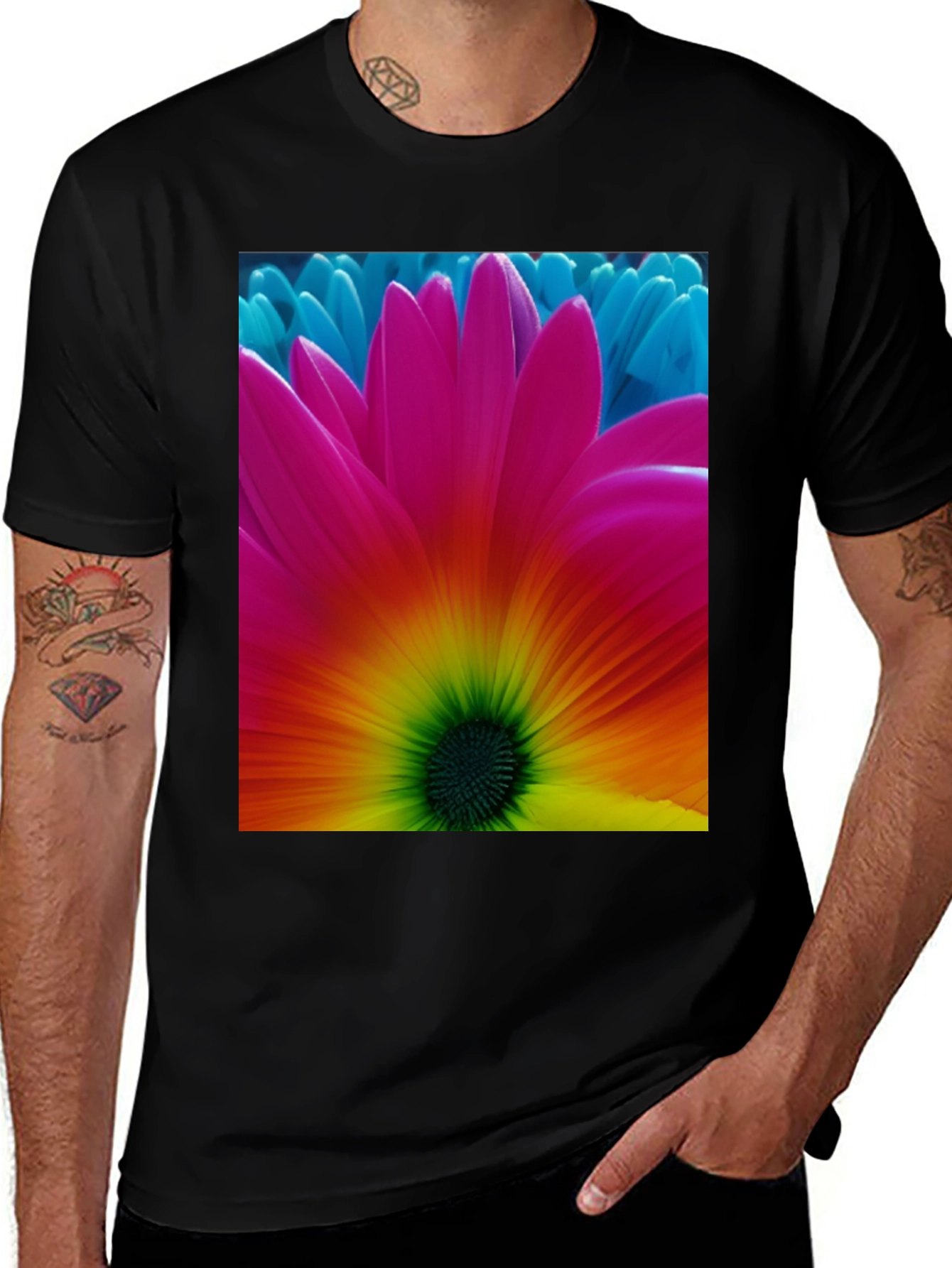 Variant 17 of Bold Flower Graphic Black T-Shirt