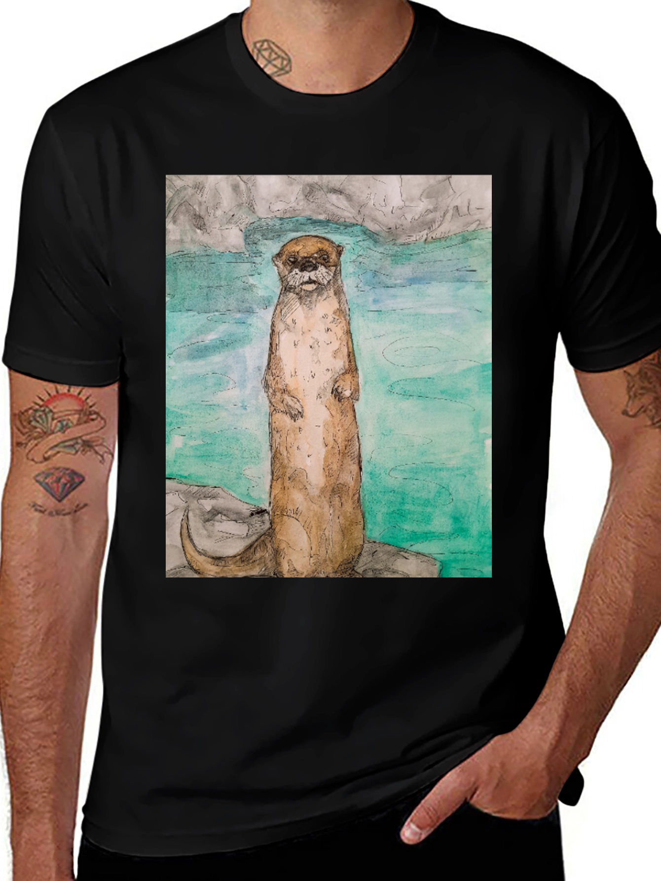 Variant 19 of Otter Watercolor Graphic Tee - Unique Animal Art Shirt