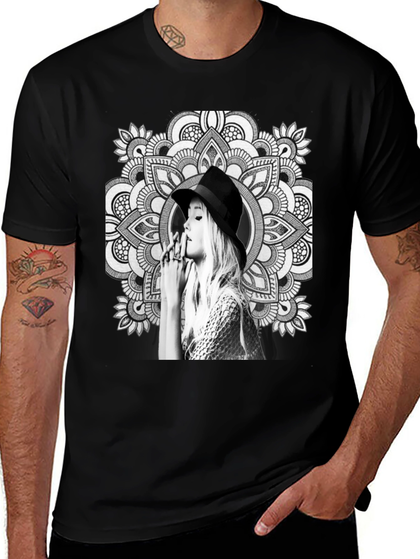 Variant 11 of Black T-Shirt with Artistic Mandala Design