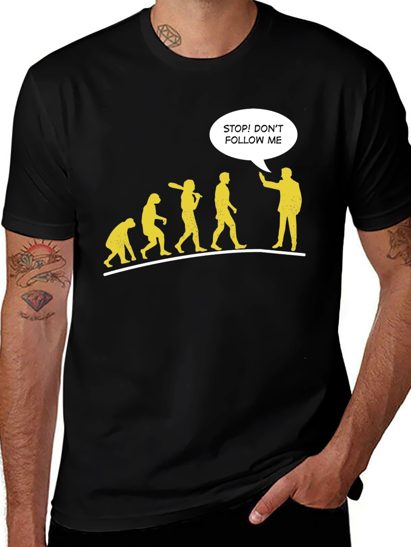 Variant 18 of Funny Evolution T-Shirt - Stop! Don't Follow Me