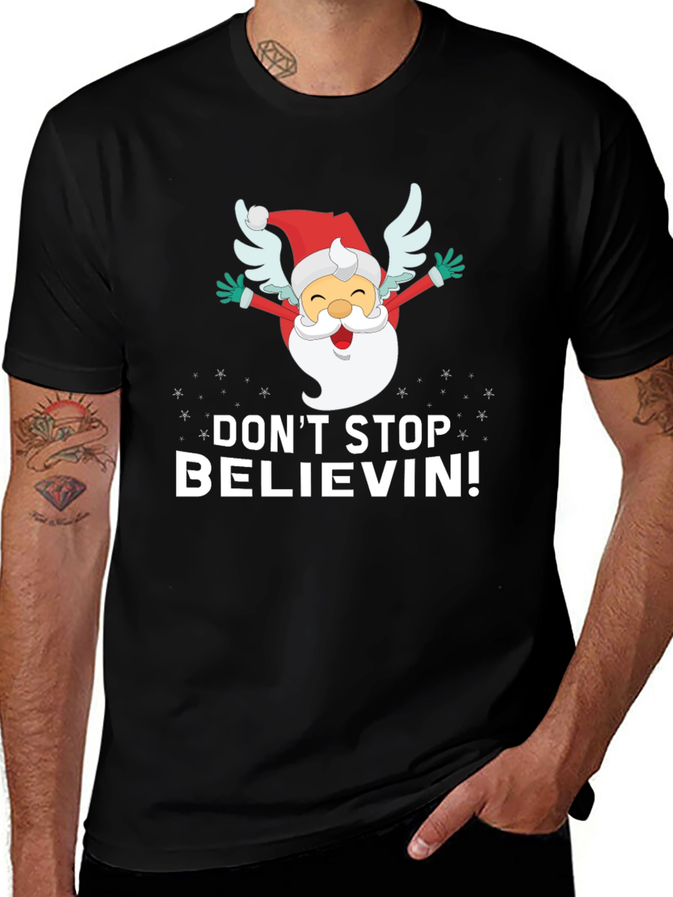 Don't Stop Believin' Santa Graphic Tee