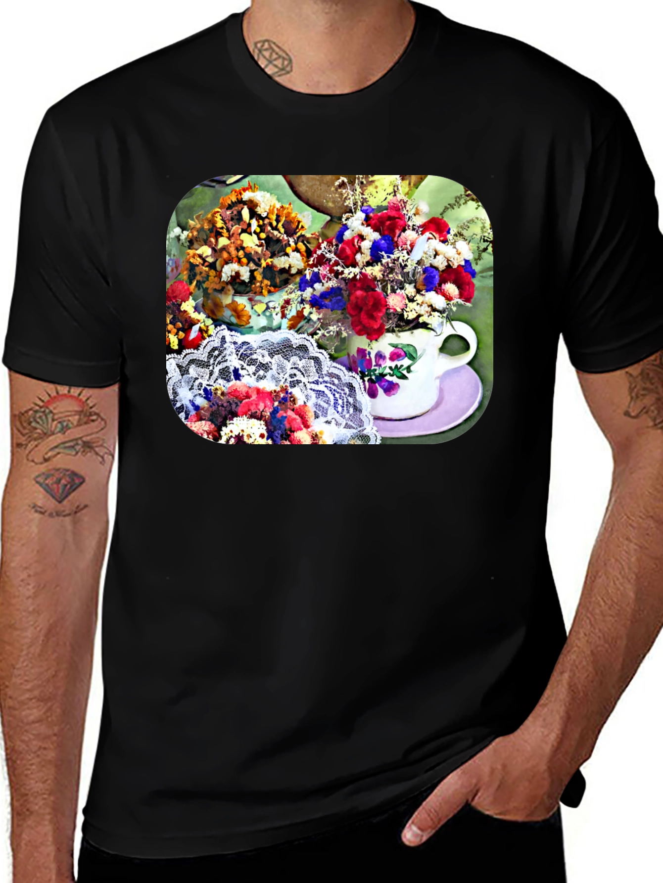 Variant 29 of Floral Teacup Graphic Tee - Stylish Casual Wear