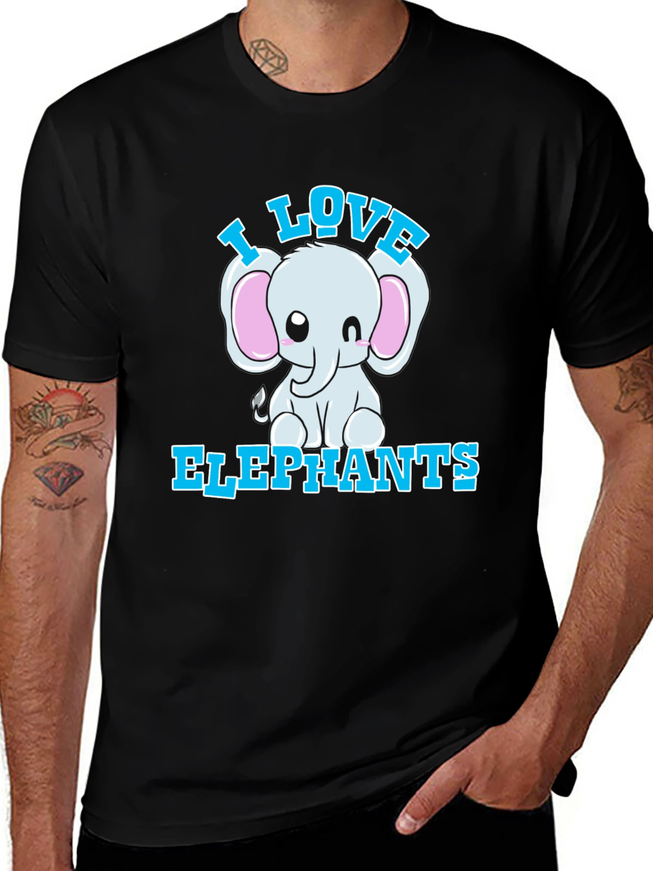 Variant 5 of I Love Elephants Black T-Shirt
